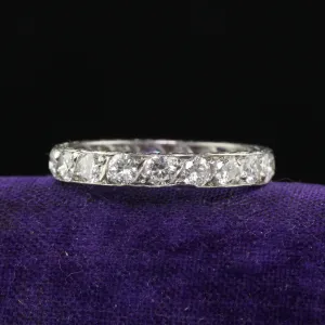 Antique Art Deco Platinum Old European Cut Diamond Engraved Eternity Band
