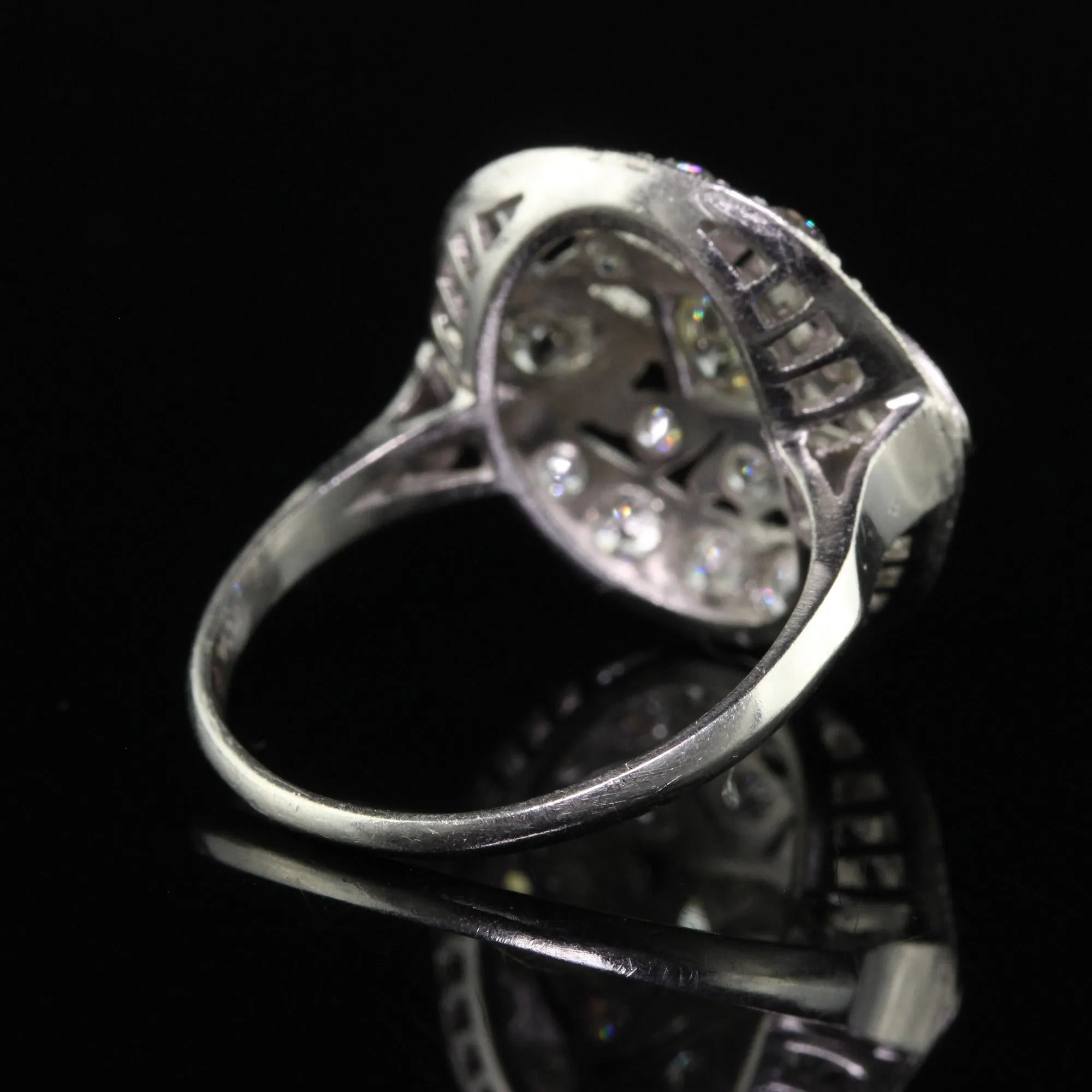 Antique Art Deco Platinum Old European Diamond Filigree Cocktail Ring
