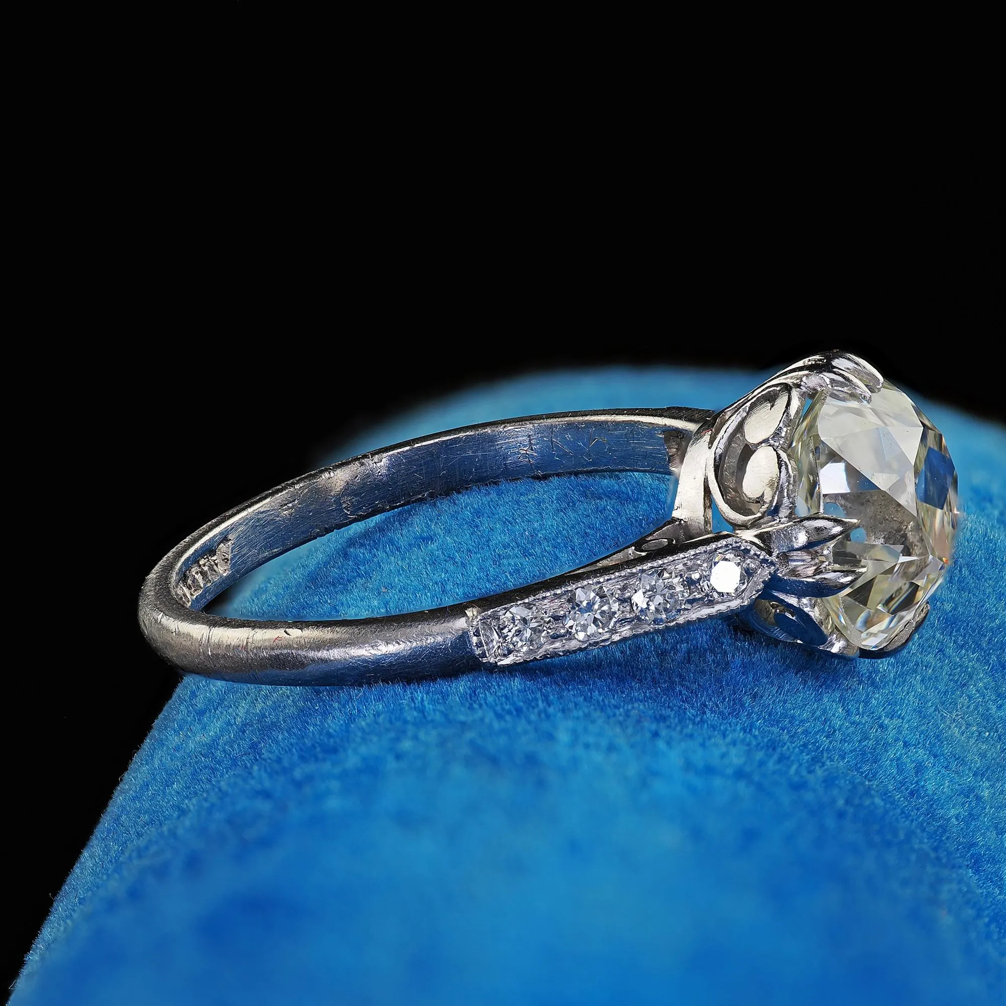 Antique Art Deco Platinum Old Mine Diamond Solitaire Engagement Ring - GIA