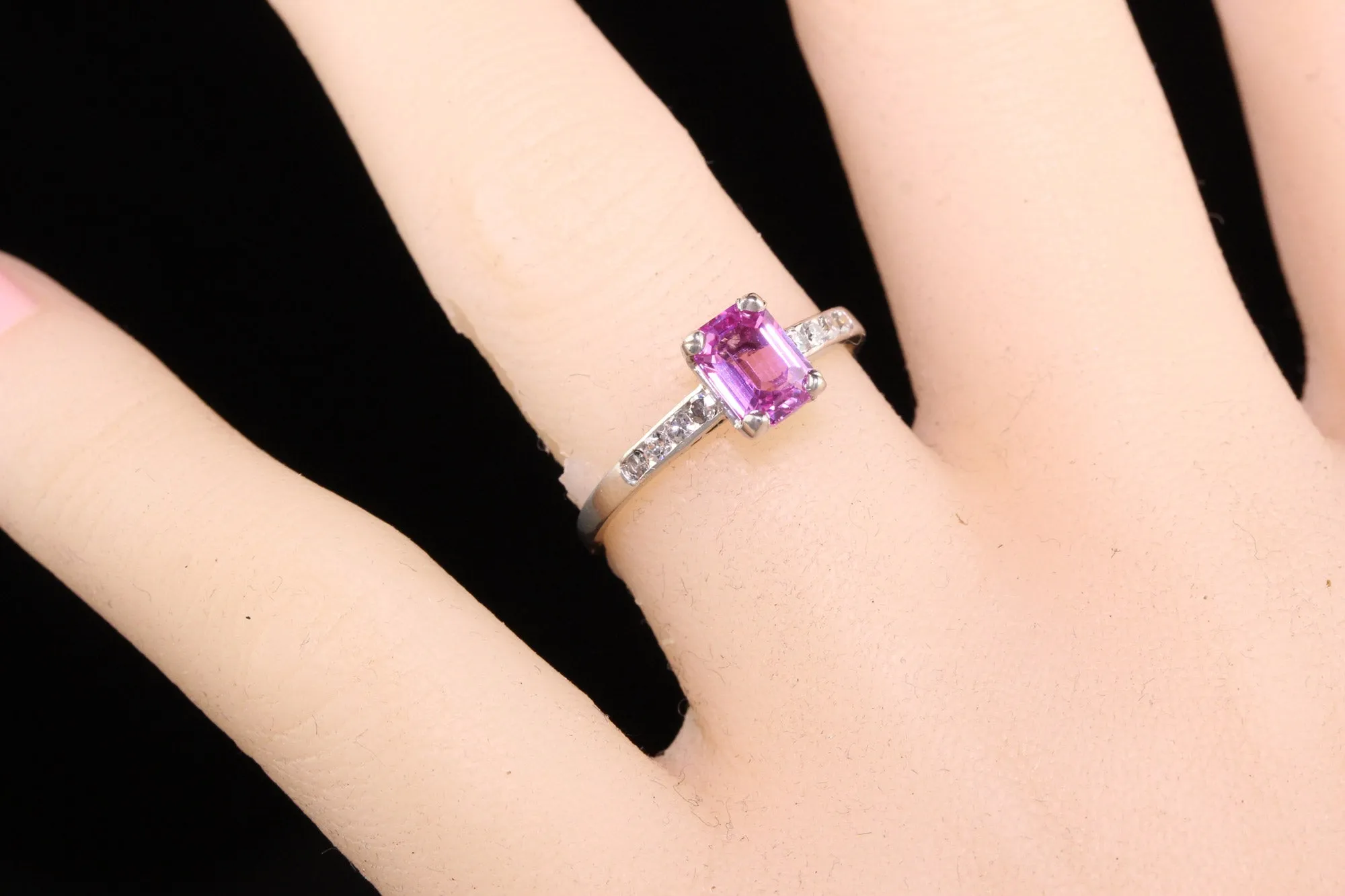 Antique Art Deco Platinum Pink Sapphire Diamond Engagement Ring