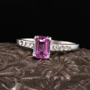 Antique Art Deco Platinum Pink Sapphire Diamond Engagement Ring