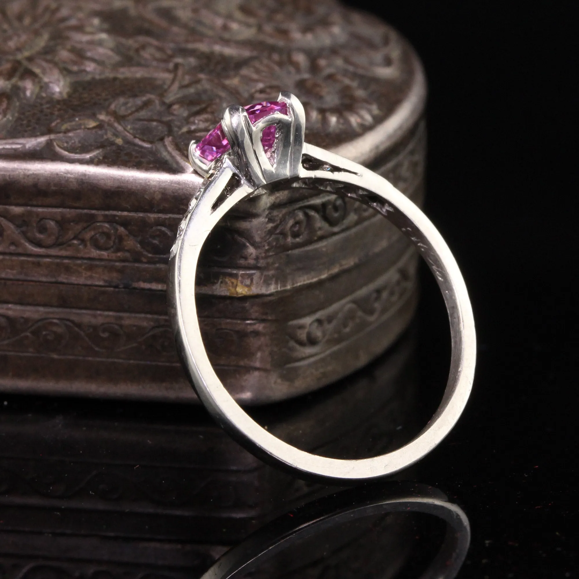 Antique Art Deco Platinum Pink Sapphire Diamond Engagement Ring