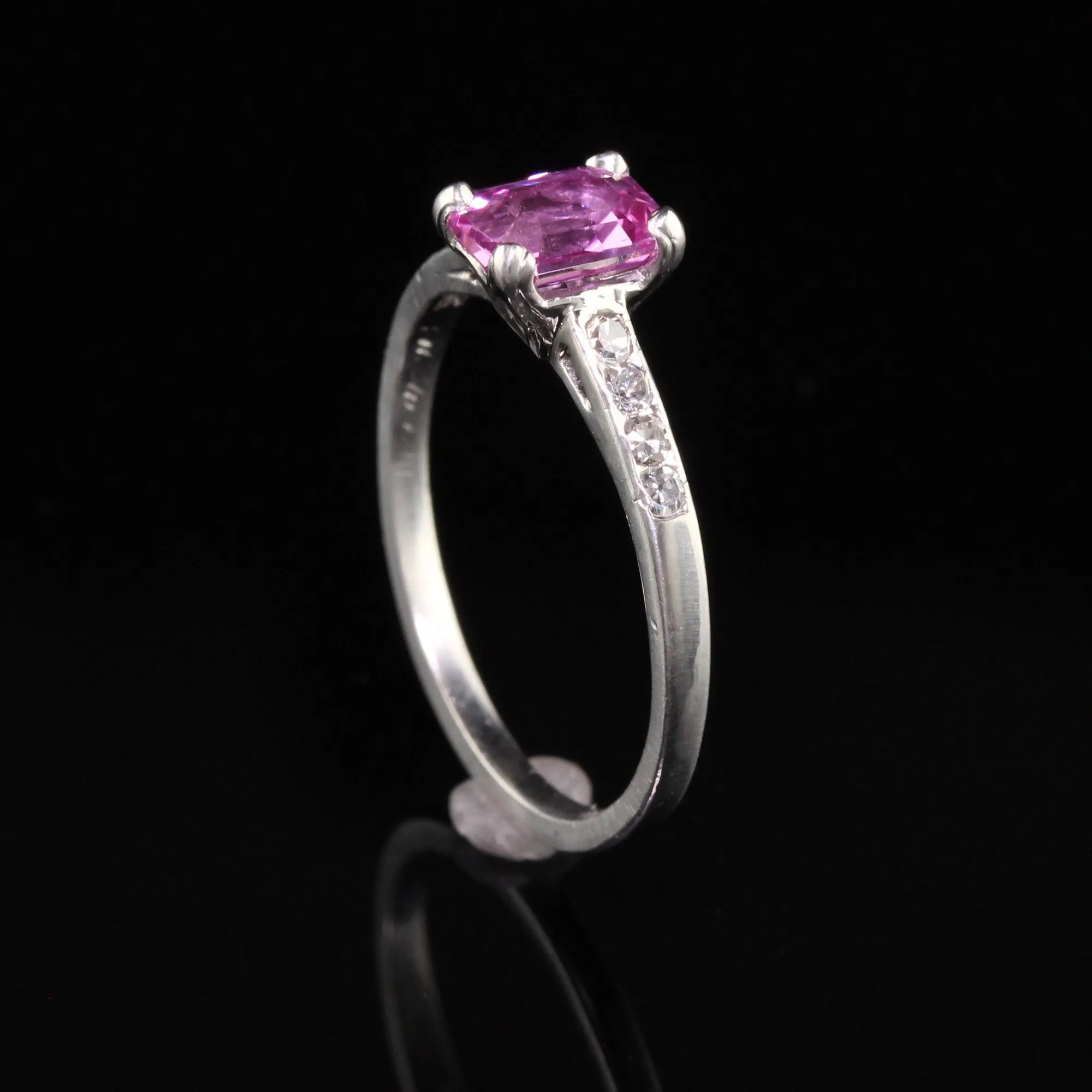 Antique Art Deco Platinum Pink Sapphire Diamond Engagement Ring