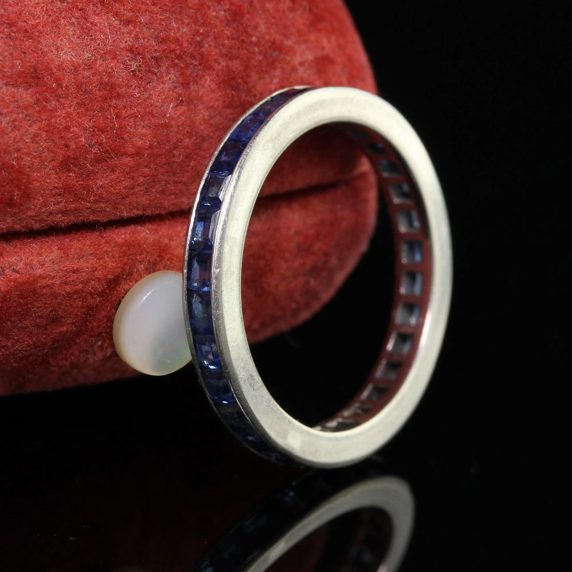 Antique Art Deco Platinum Square Cut Sapphire Eternity Band - Size 6