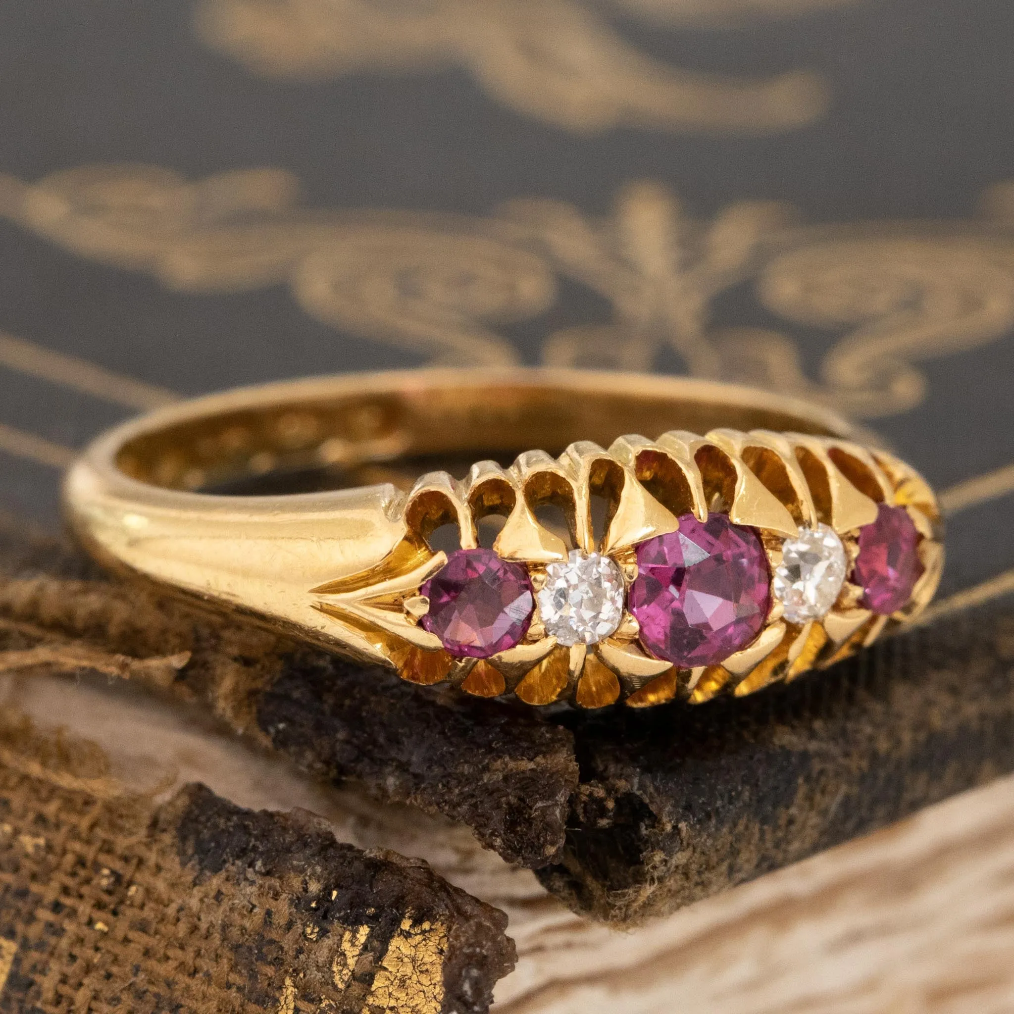 Antique Diamond & Ruby 5-Stone Band, English