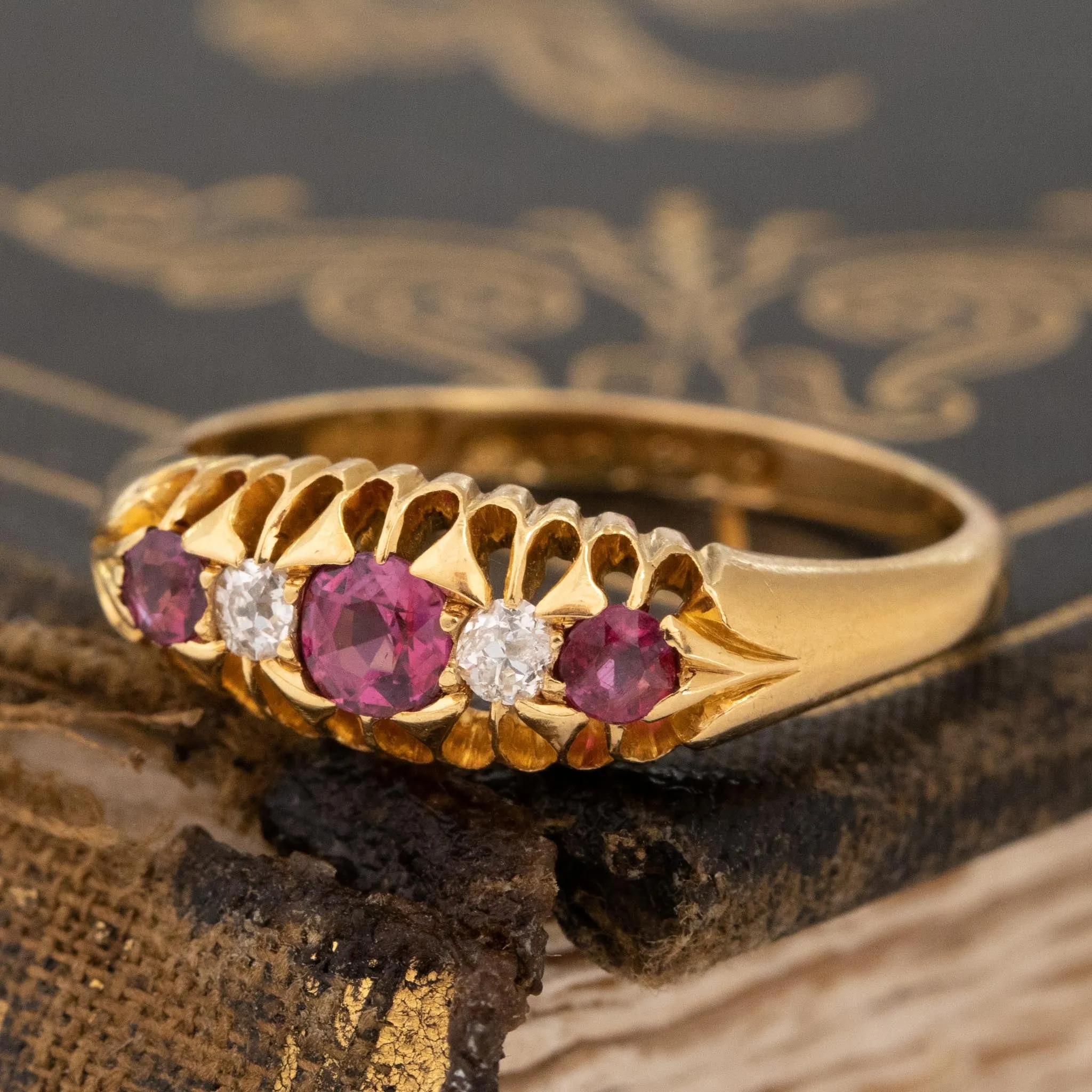 Antique Diamond & Ruby 5-Stone Band, English