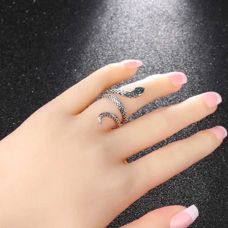 Antique Silver Snake Ring For Women Anniverssary Jewelry