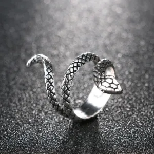 Antique Silver Snake Ring For Women Anniverssary Jewelry