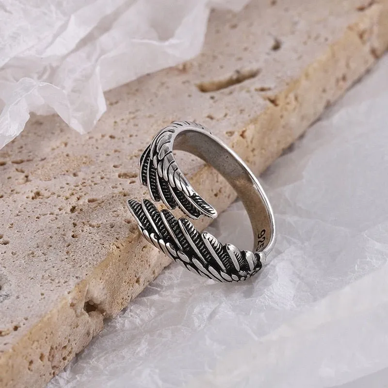 Antique Silver Wings Ring For Women Party Birthday Gifts Jewelry