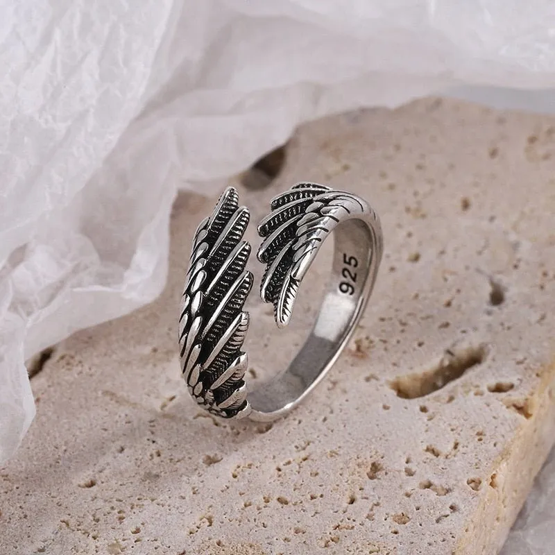 Antique Silver Wings Ring For Women Party Birthday Gifts Jewelry