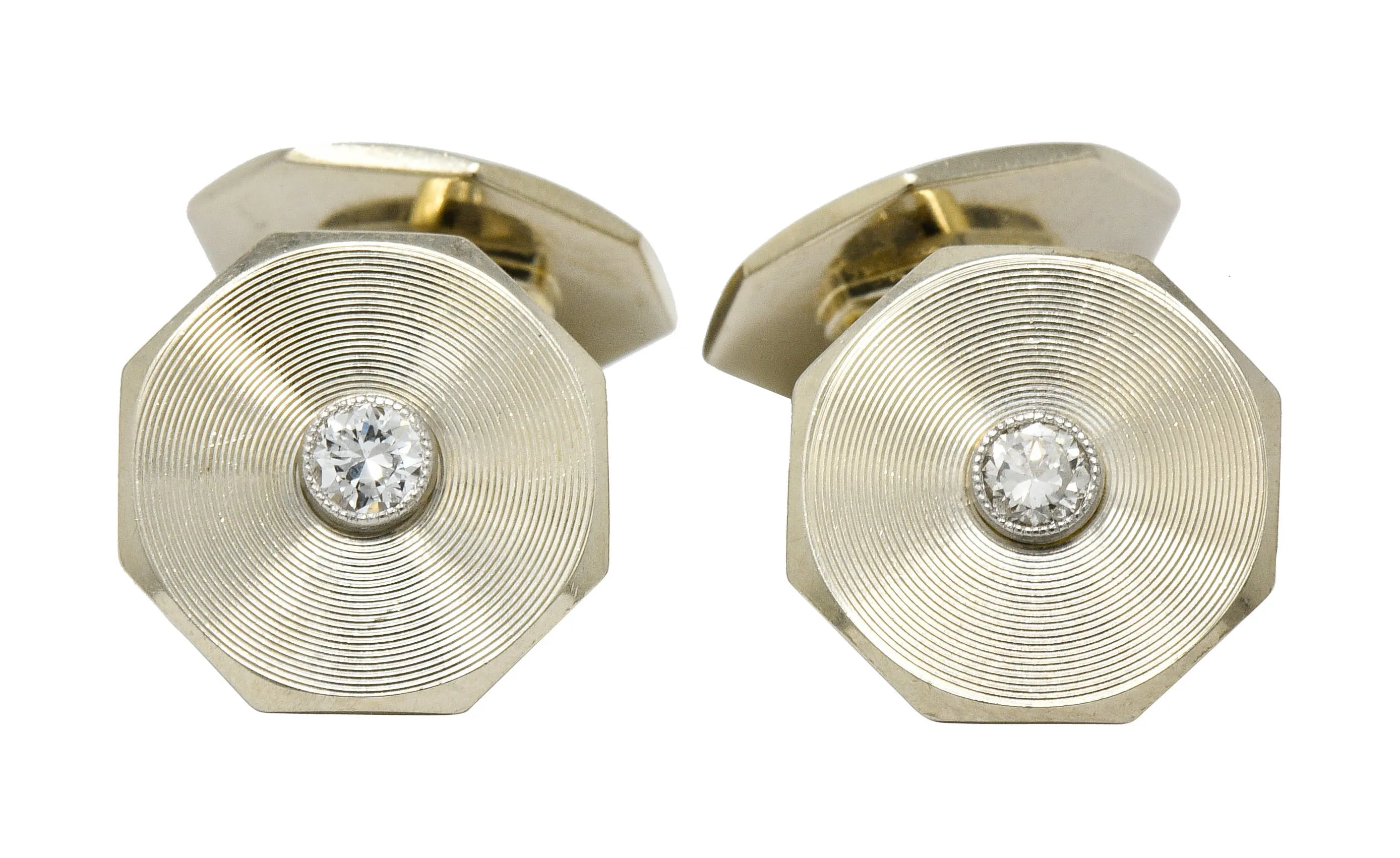 Art Deco 0.52 CTW Diamond 14 Karat White Gold Men's Cufflinks