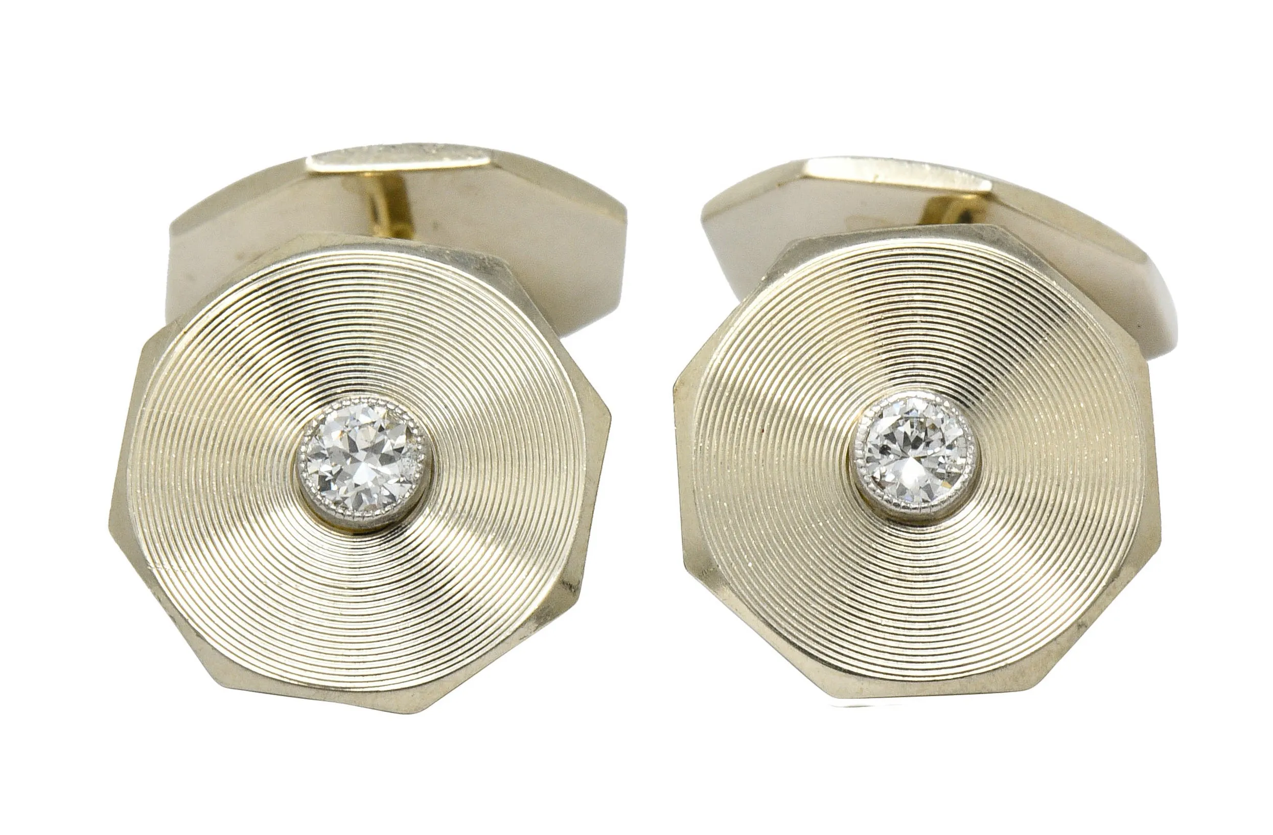 Art Deco 0.52 CTW Diamond 14 Karat White Gold Men's Cufflinks