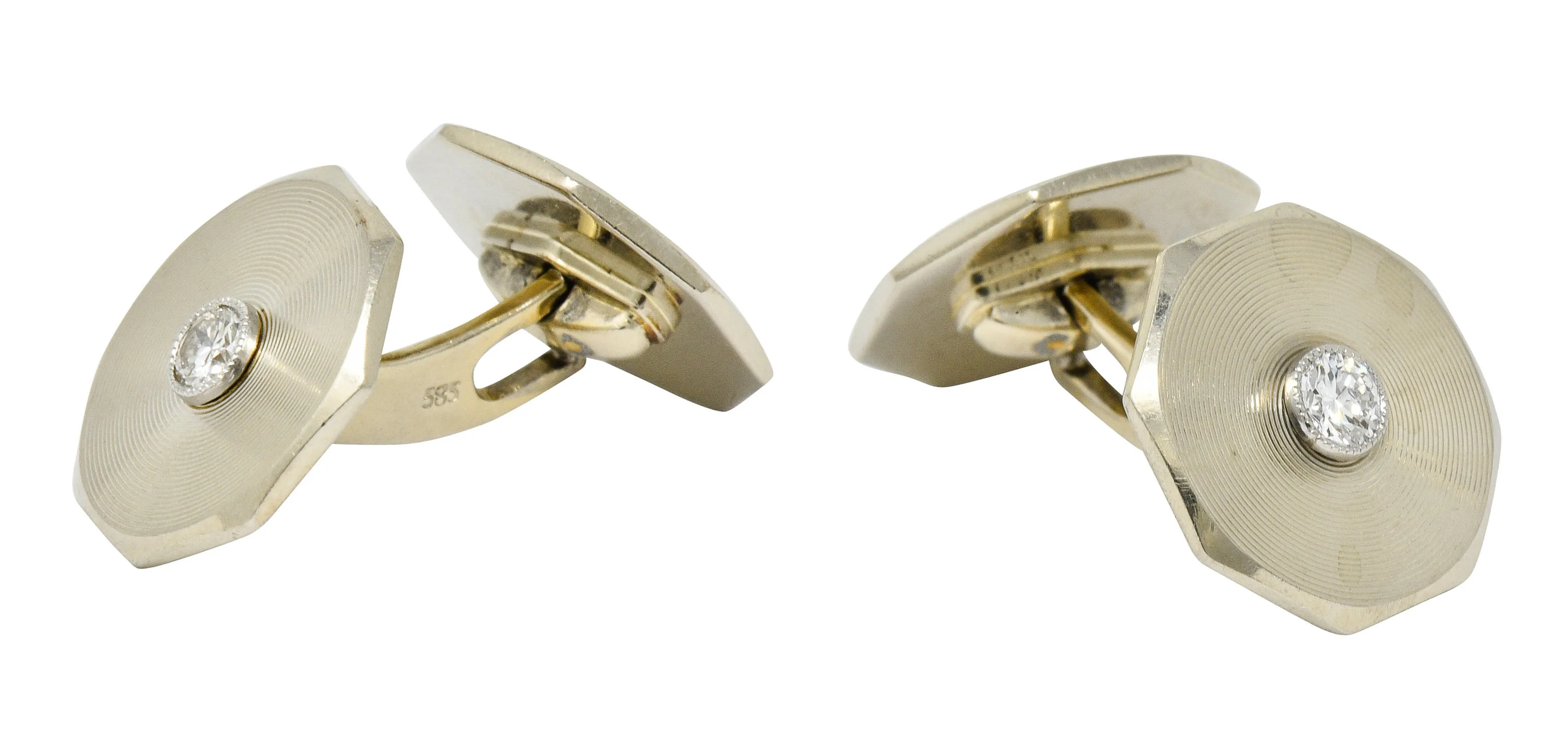 Art Deco 0.52 CTW Diamond 14 Karat White Gold Men's Cufflinks
