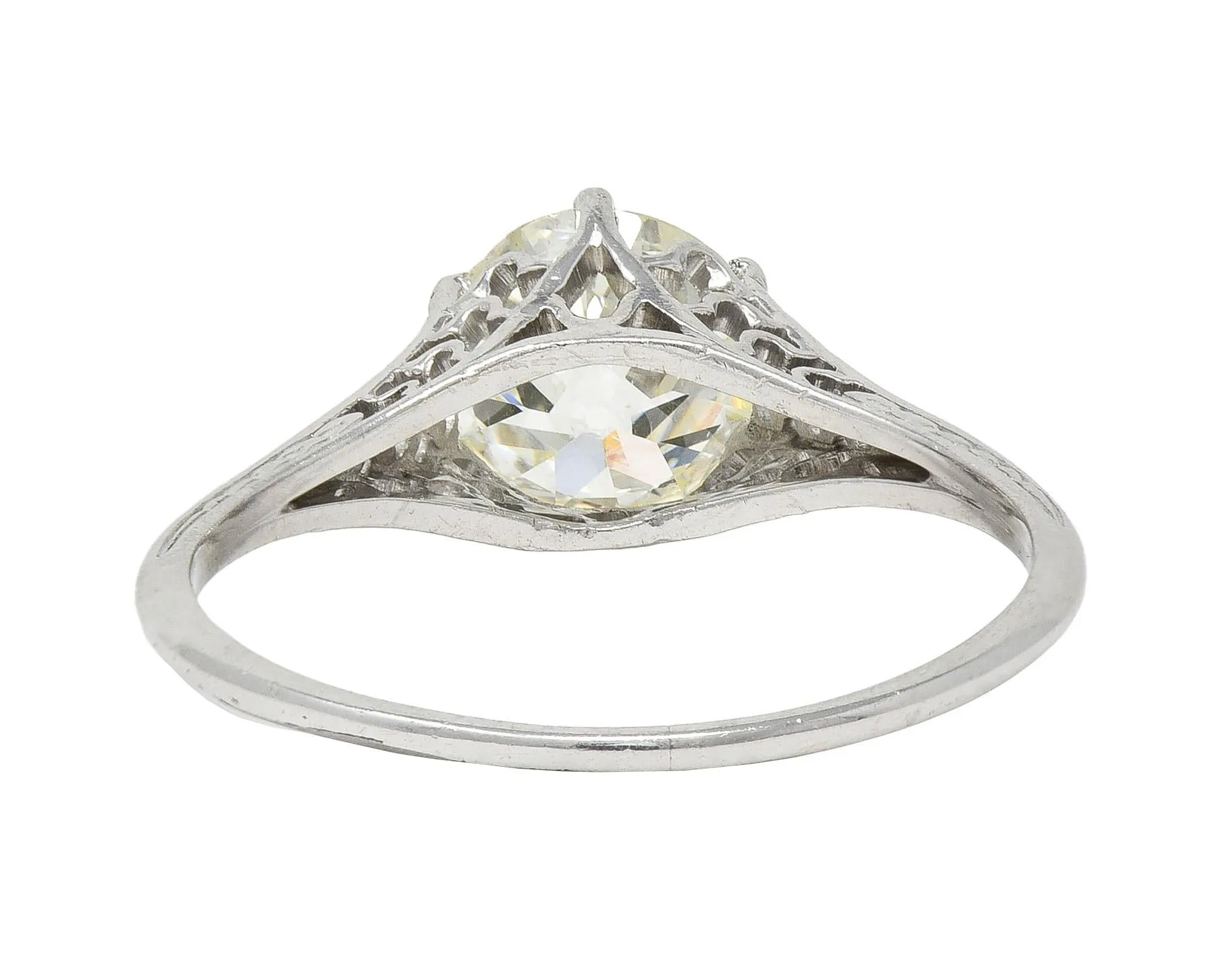 Art Deco 1.35 Old European CTW Diamond Platinum Scalloped Antique Engagement Ring
