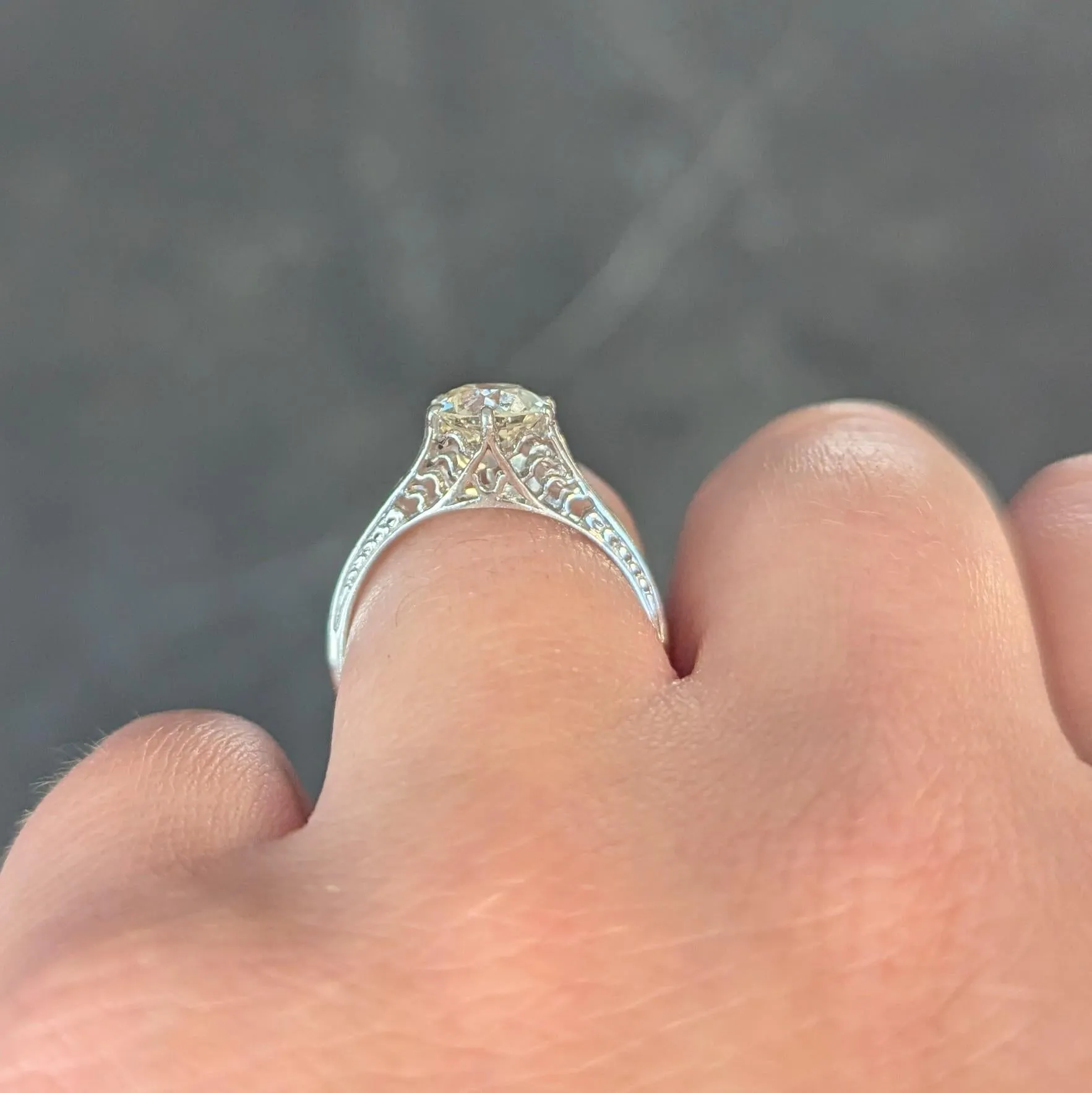 Art Deco 1.35 Old European CTW Diamond Platinum Scalloped Antique Engagement Ring