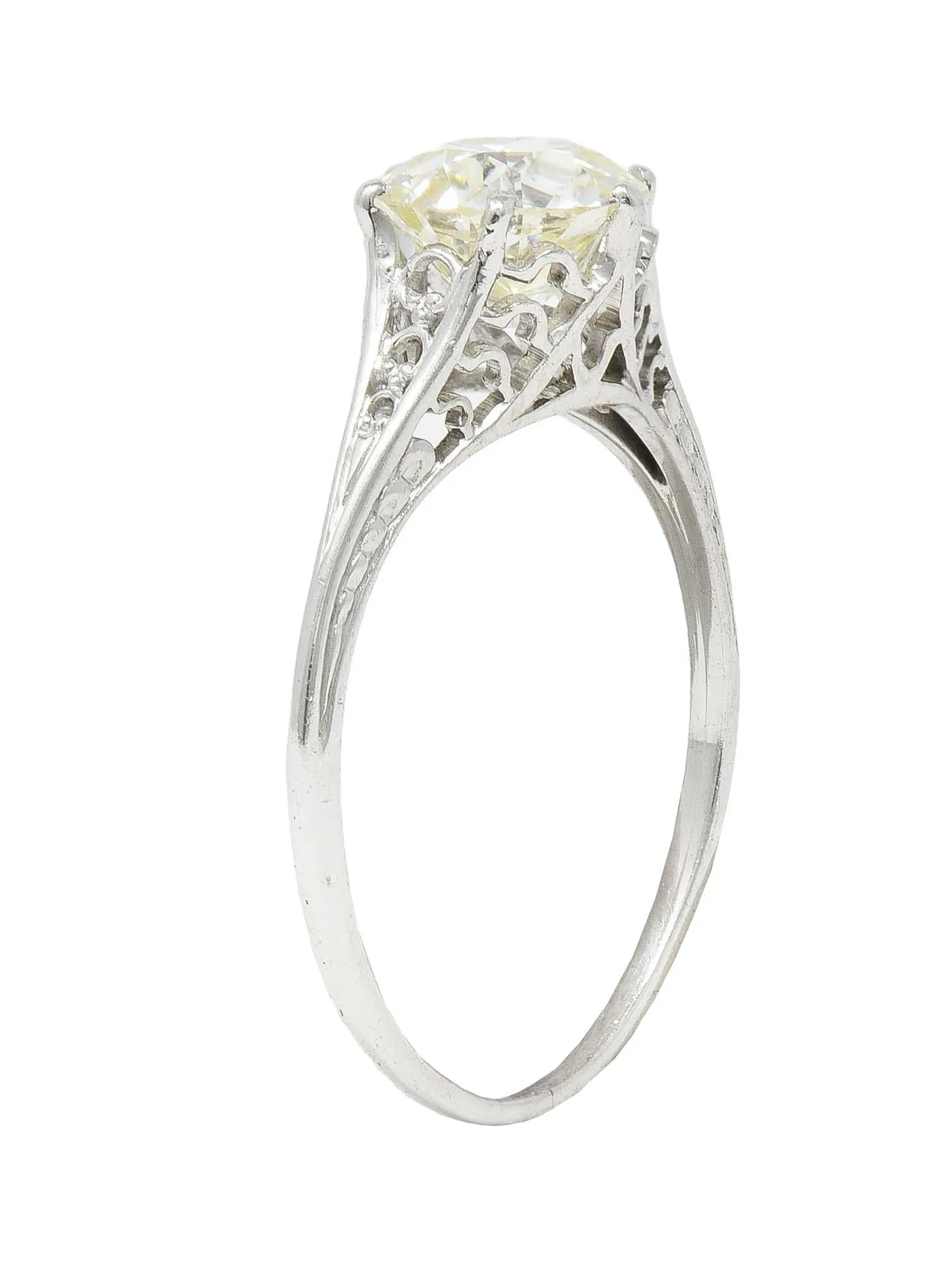 Art Deco 1.35 Old European CTW Diamond Platinum Scalloped Antique Engagement Ring