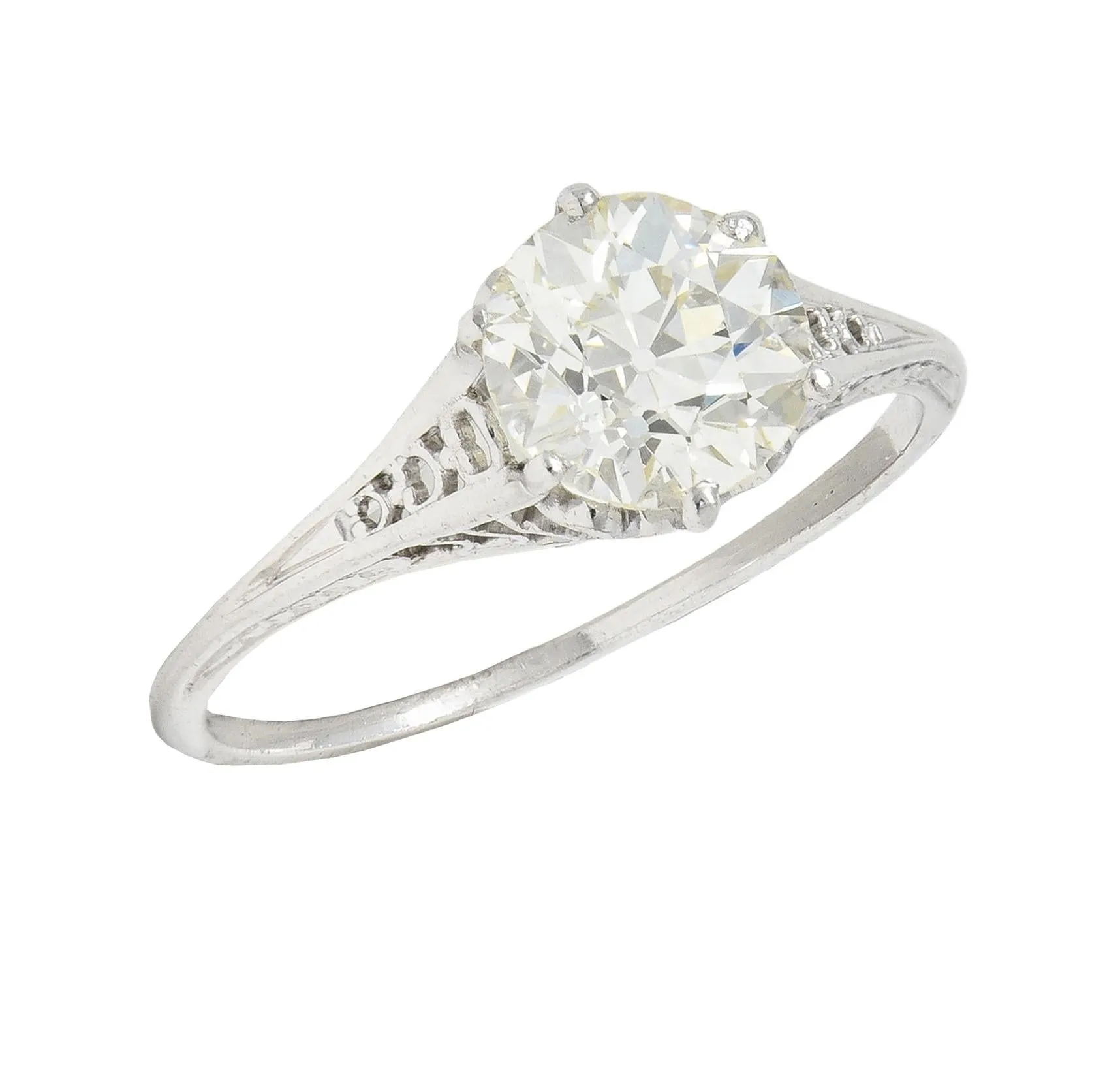 Art Deco 1.35 Old European CTW Diamond Platinum Scalloped Antique Engagement Ring