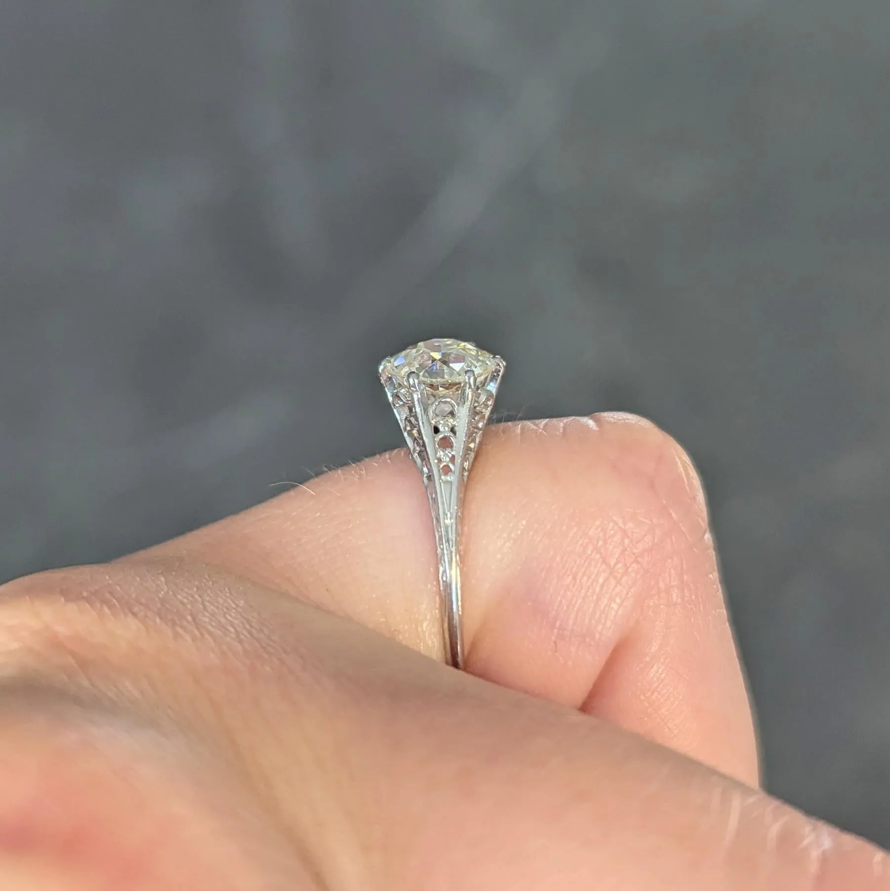 Art Deco 1.35 Old European CTW Diamond Platinum Scalloped Antique Engagement Ring