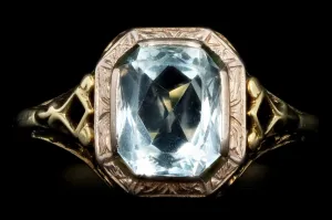 Art Deco 14K Gold 1.5 Carat Aquamarine Filigree Ring