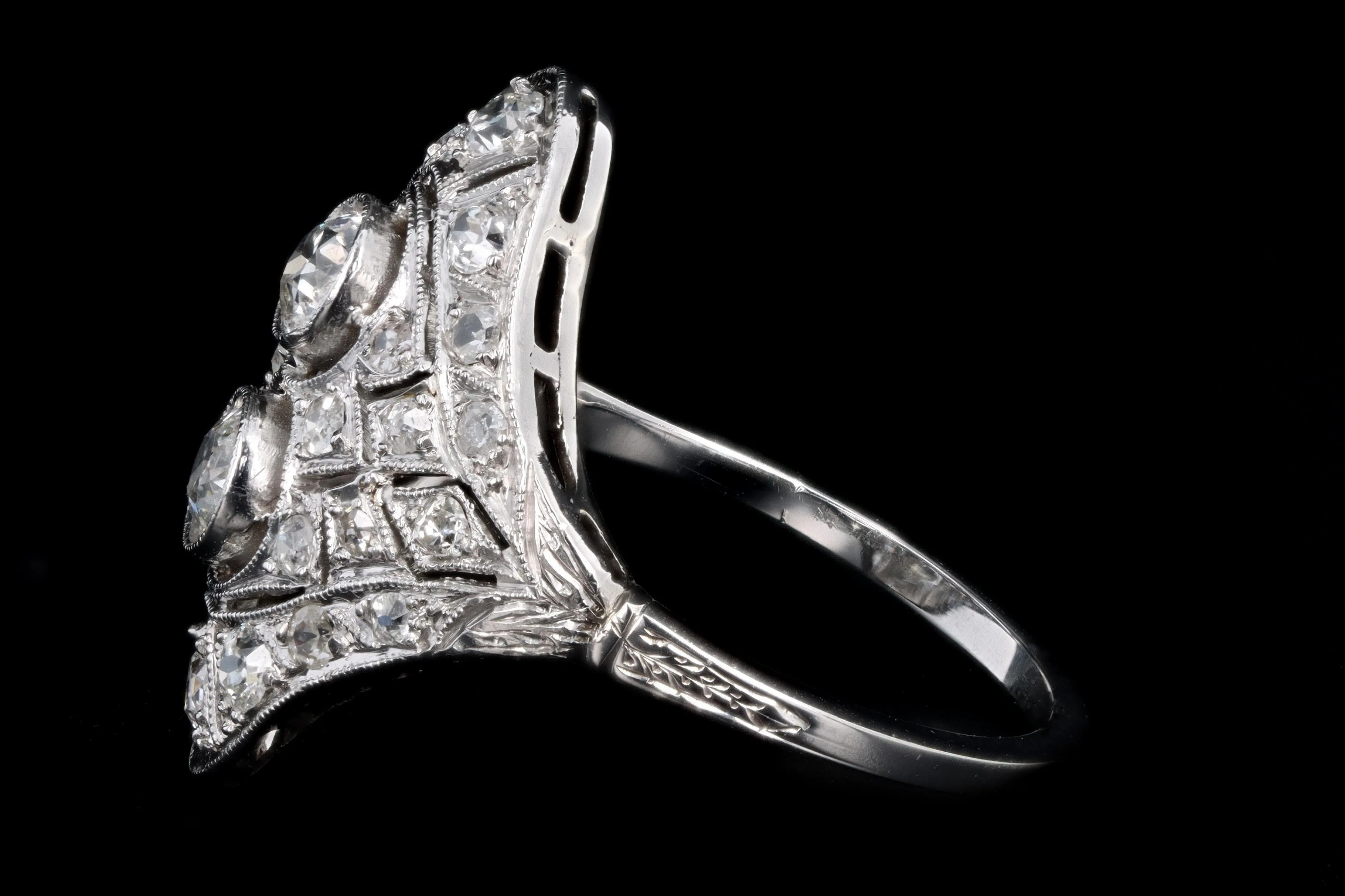 Art Deco 14K Gold & Platinum .68 Carat Total Weight Old European Cut Diamond Filigree Ring