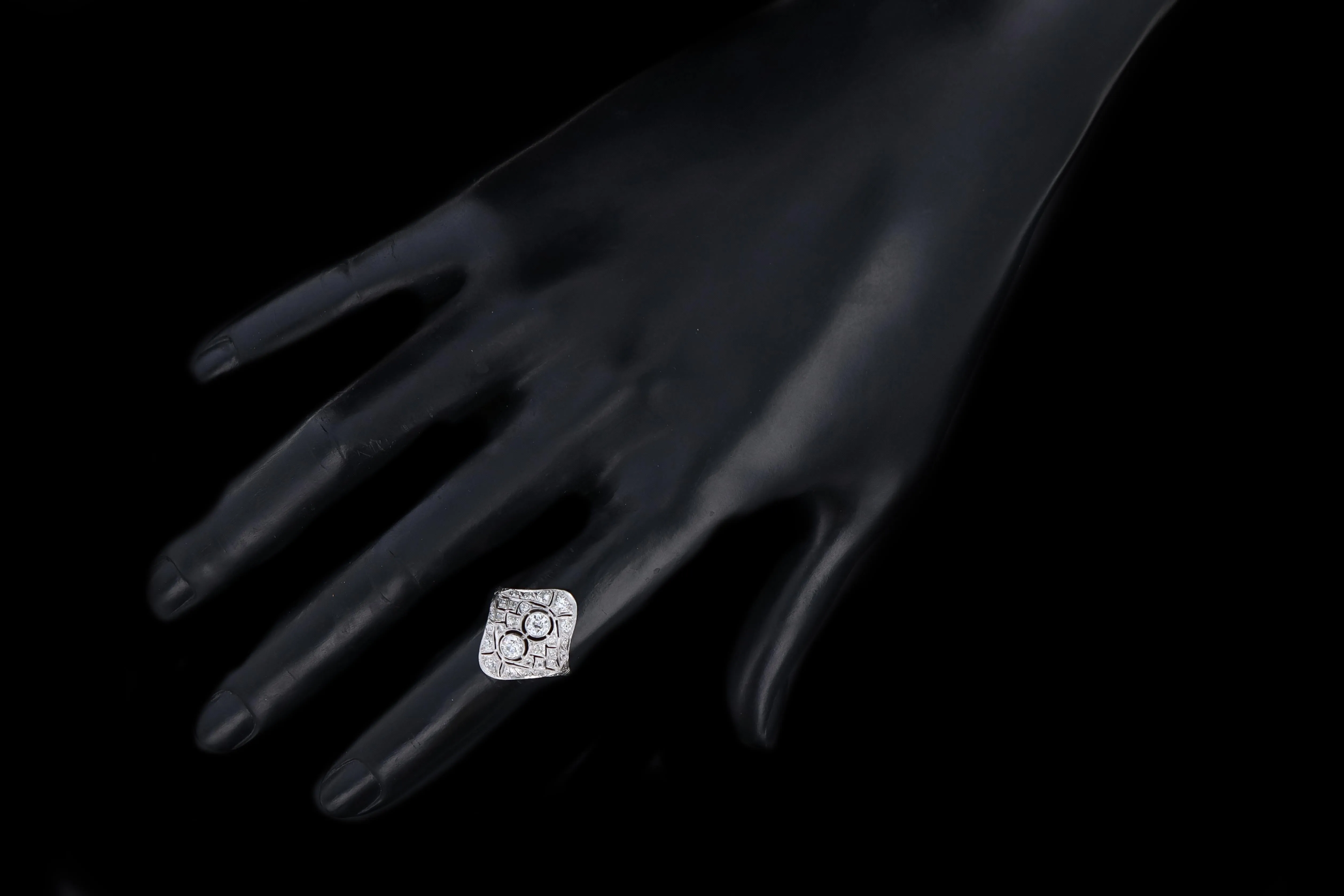 Art Deco 14K Gold & Platinum .68 Carat Total Weight Old European Cut Diamond Filigree Ring
