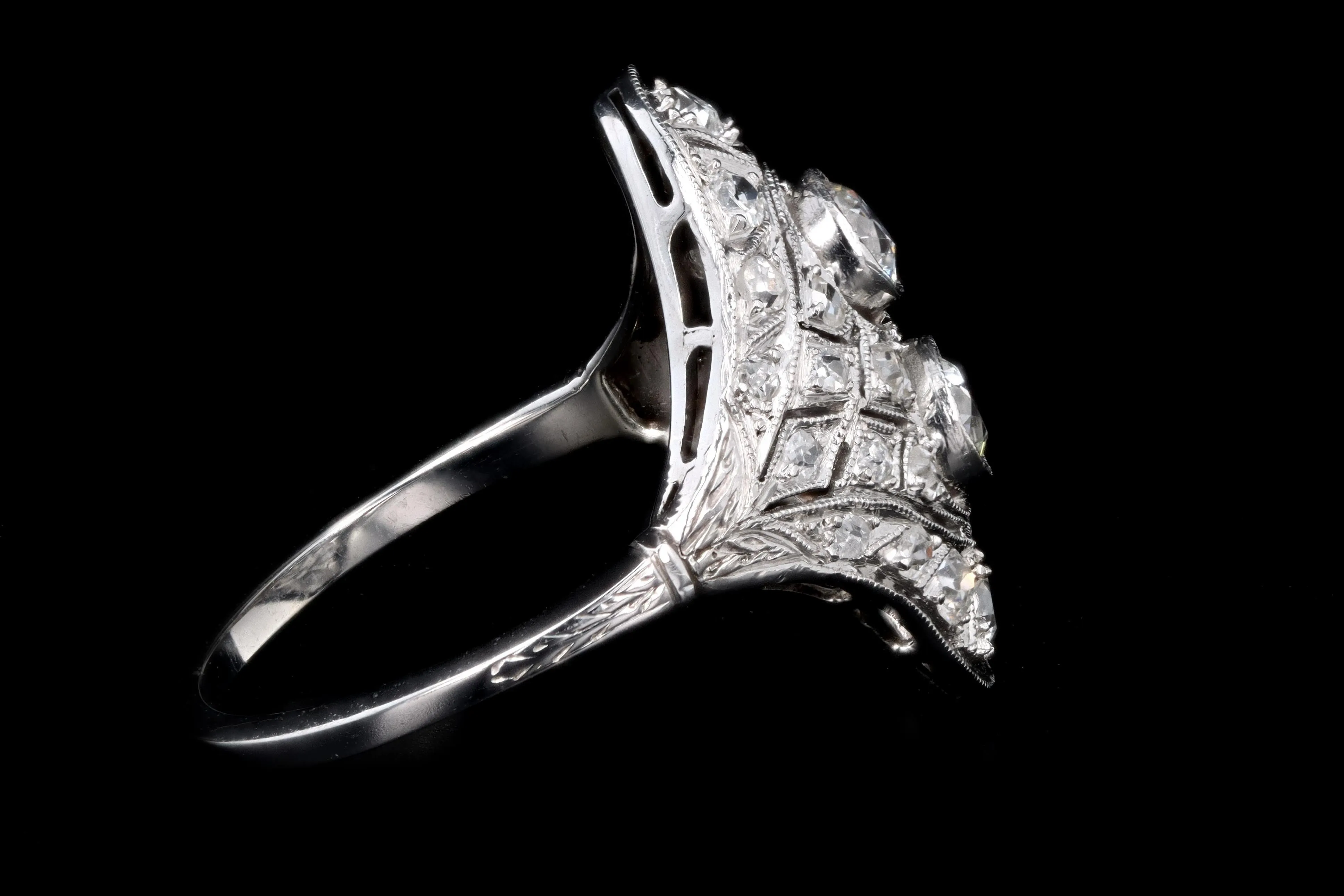 Art Deco 14K Gold & Platinum .68 Carat Total Weight Old European Cut Diamond Filigree Ring