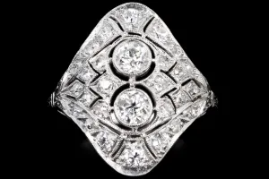 Art Deco 14K Gold & Platinum .68 Carat Total Weight Old European Cut Diamond Filigree Ring