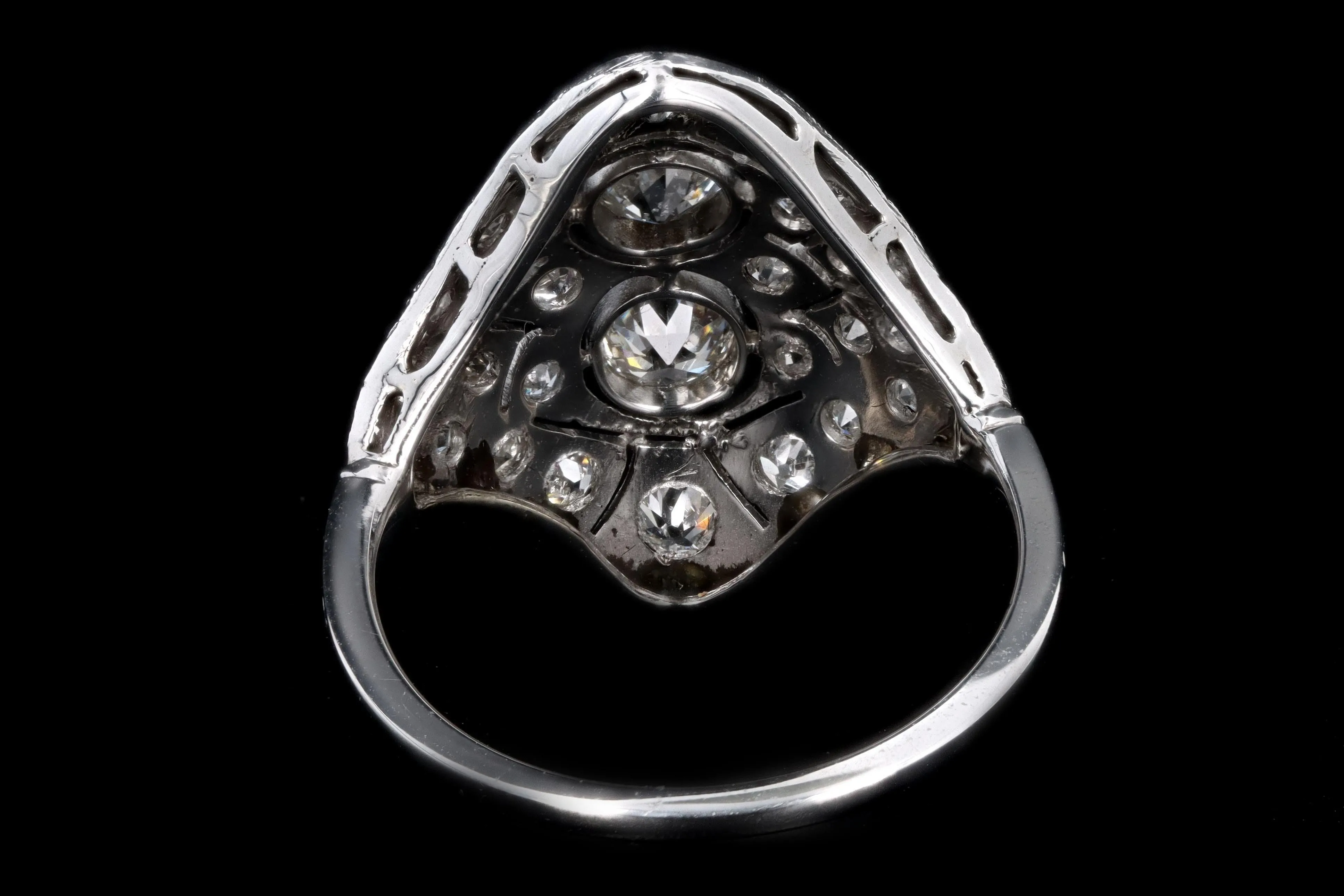 Art Deco 14K Gold & Platinum .68 Carat Total Weight Old European Cut Diamond Filigree Ring