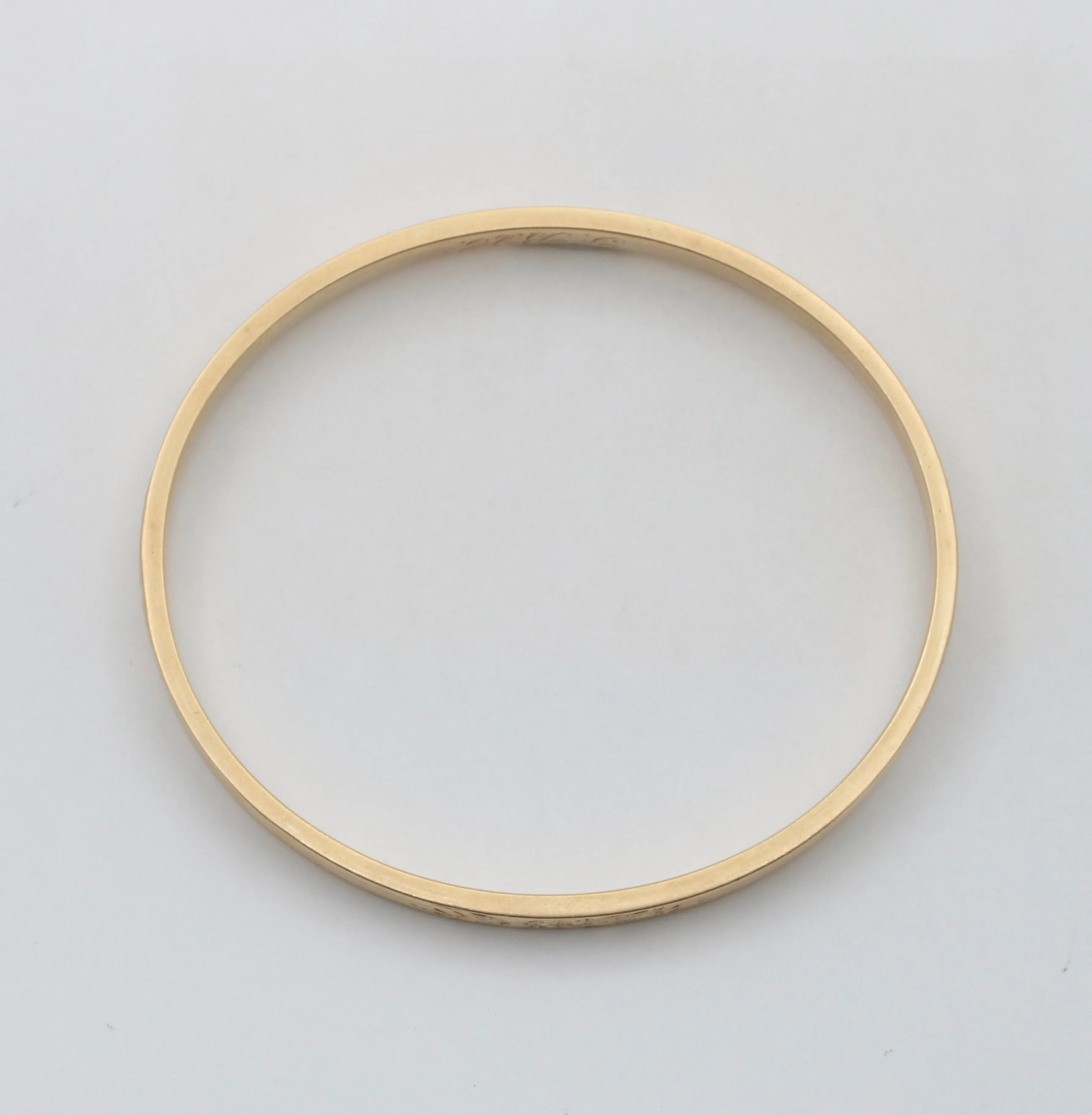 Art Deco 14K Gold Chased Floral Bangle Bracelet, 7.5” Circumference