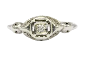 Art Deco 14K White Gold .04 CT Diamond Engagement Ring Size 6.75