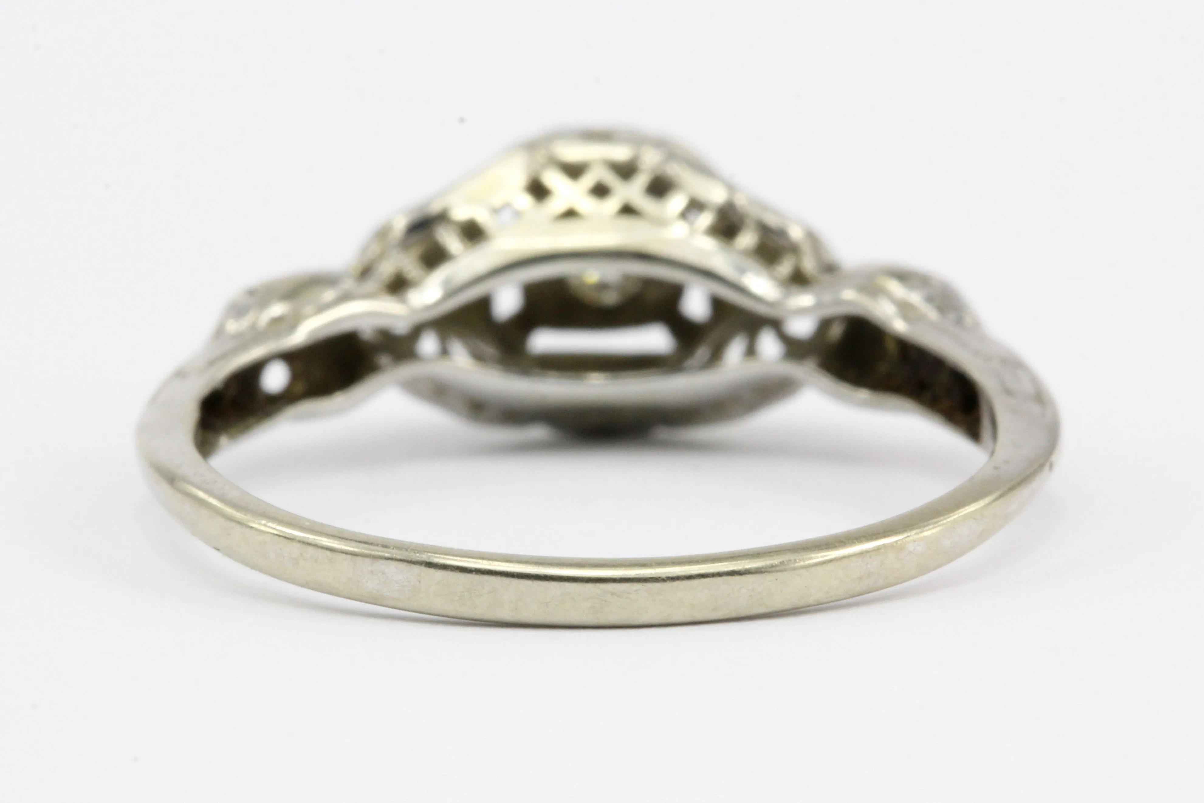 Art Deco 14K White Gold .04 CT Diamond Engagement Ring Size 6.75