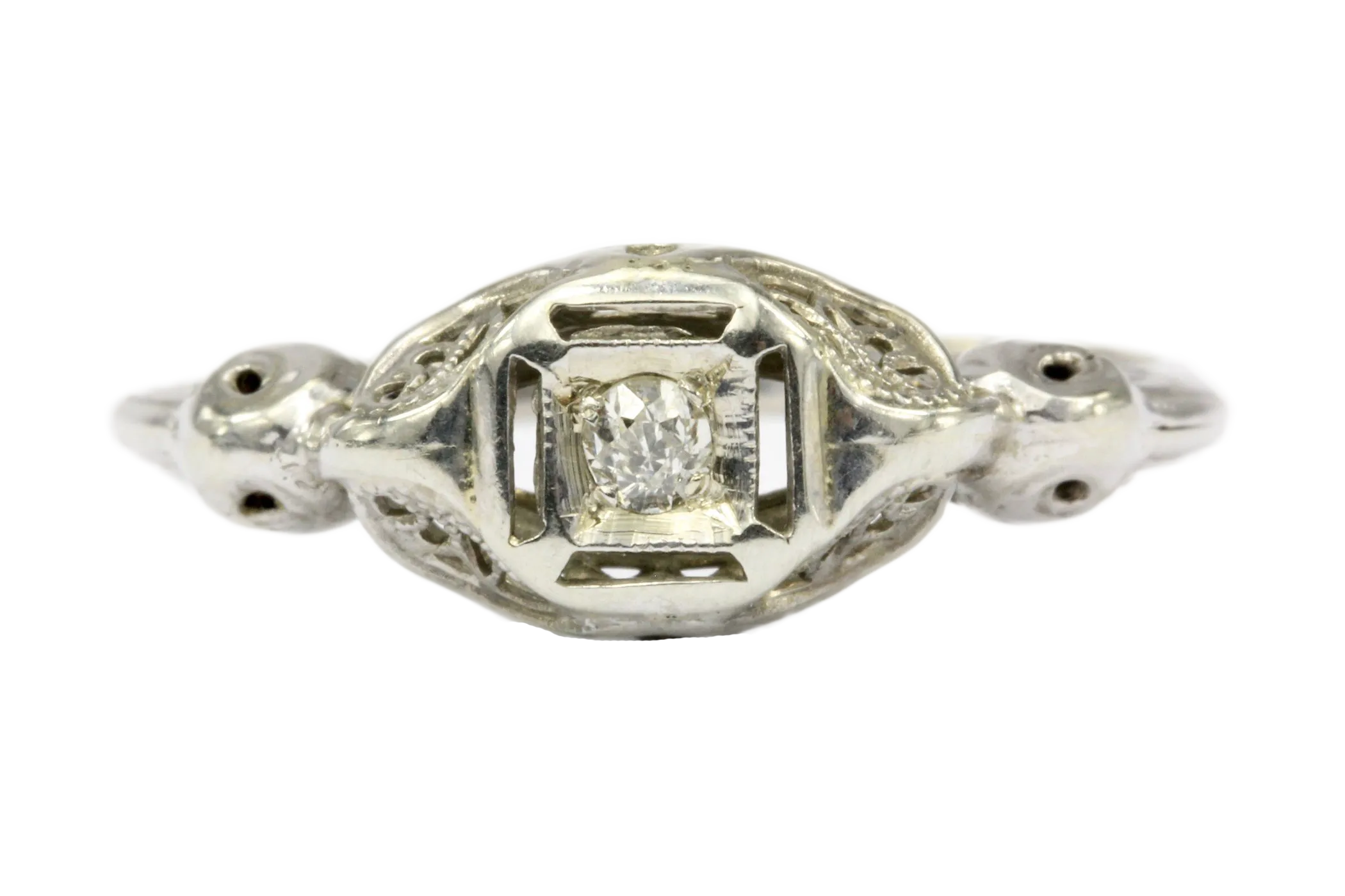 Art Deco 14K White Gold .04 CT Diamond Engagement Ring Size 6.75