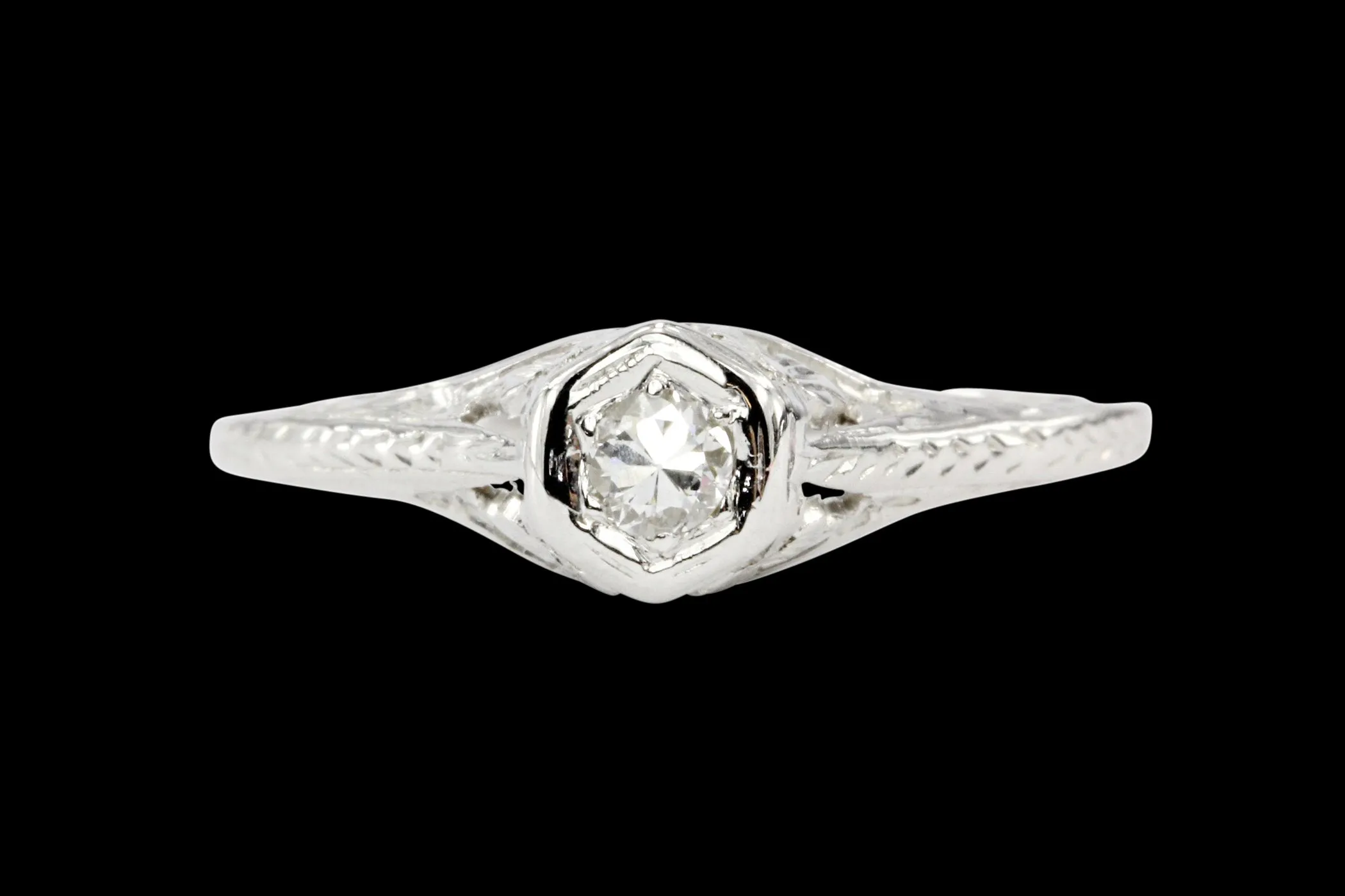 Art Deco 14K White Gold .09CT Diamond Ring
