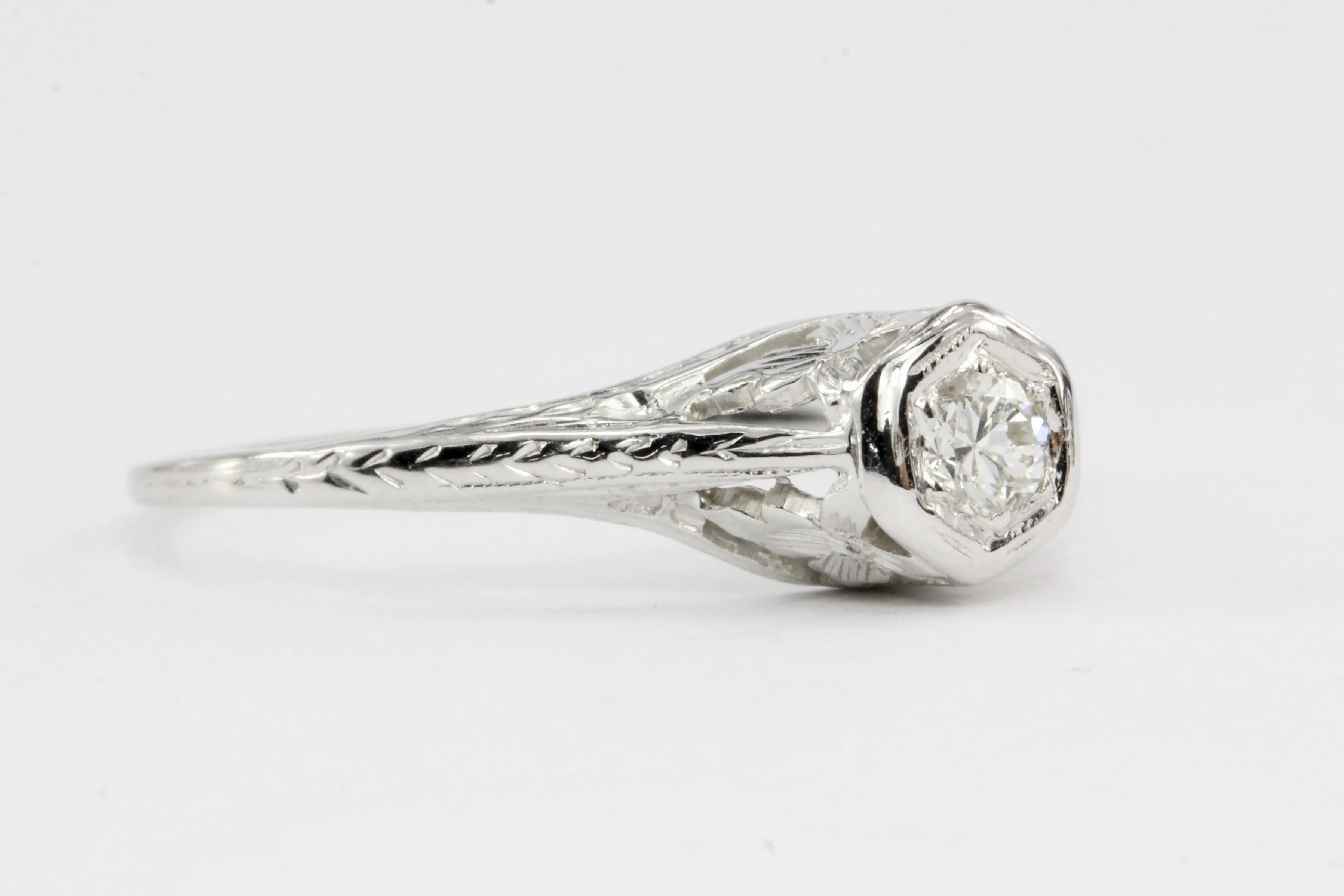 Art Deco 14K White Gold .09CT Diamond Ring