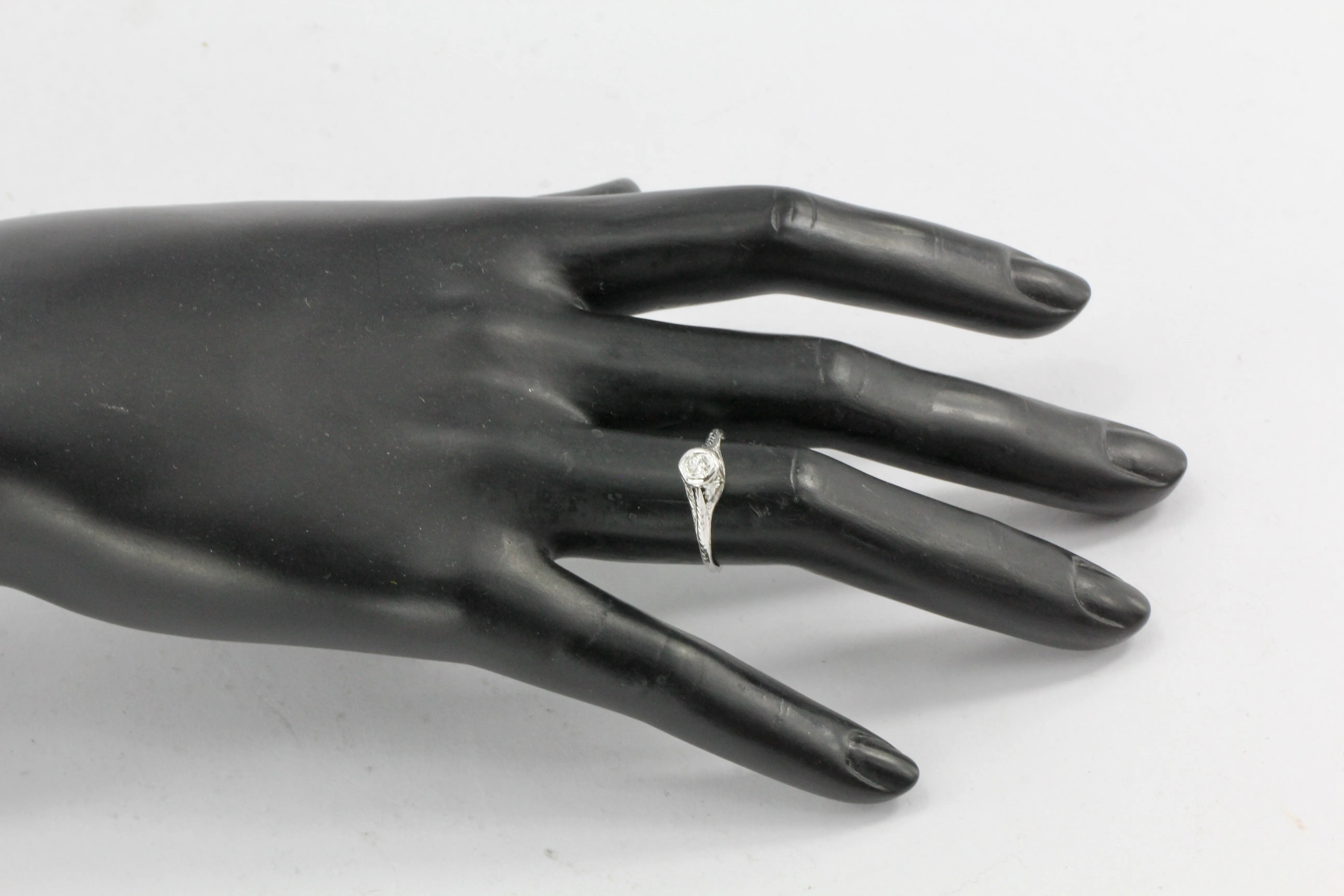 Art Deco 14K White Gold .09CT Diamond Ring