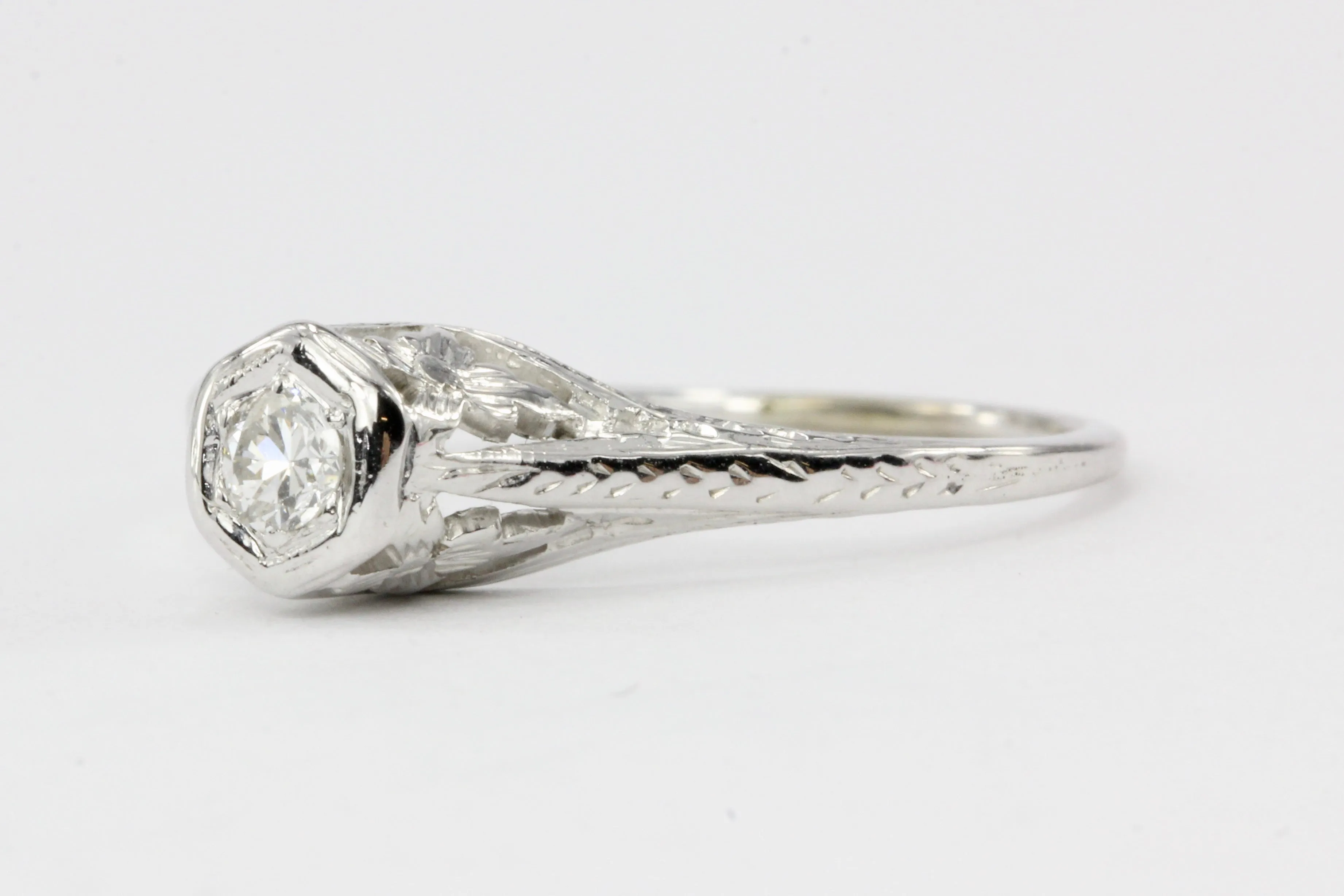Art Deco 14K White Gold .09CT Diamond Ring