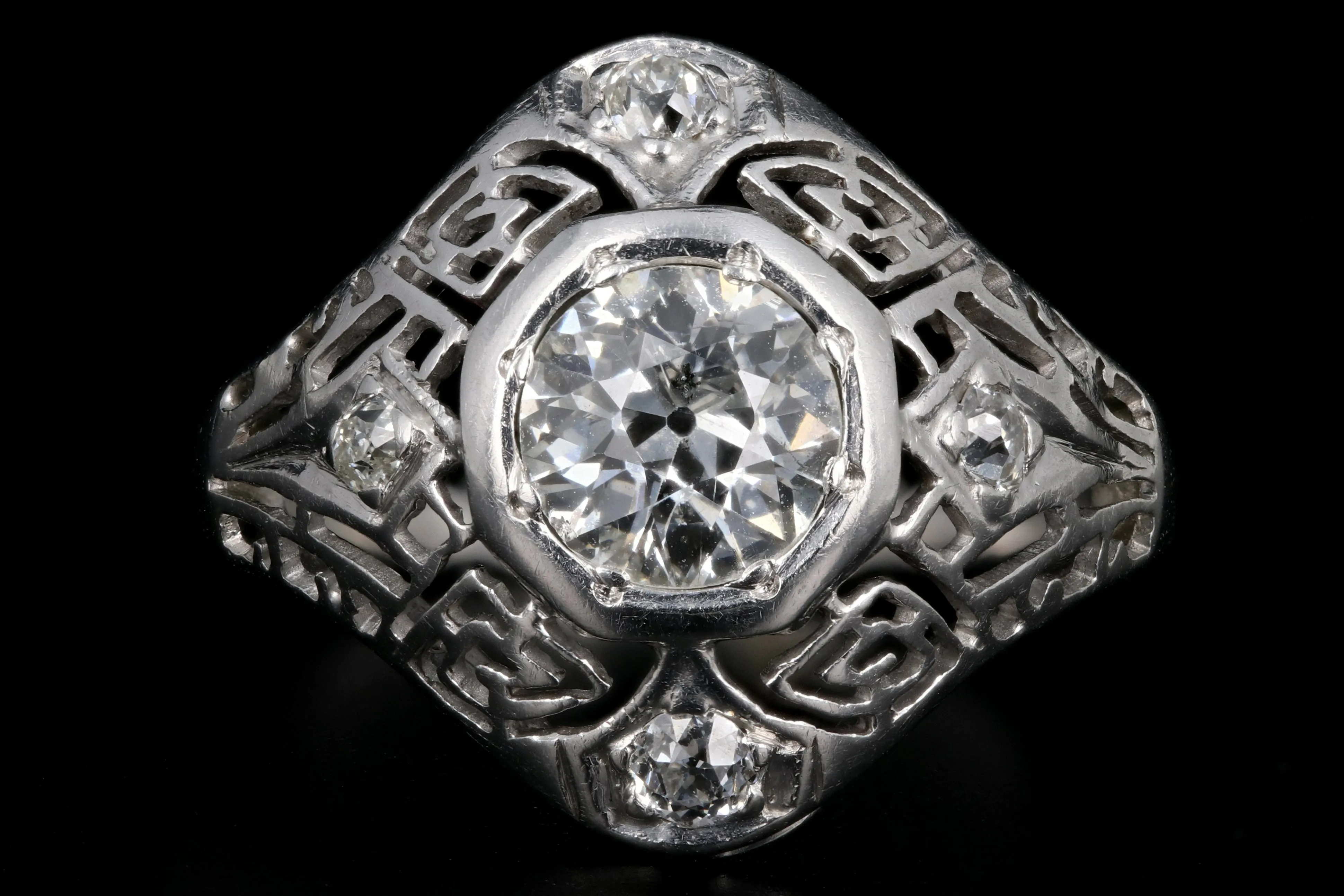 Art Deco 14K White Gold 1CT Old European Cut Diamond Ring