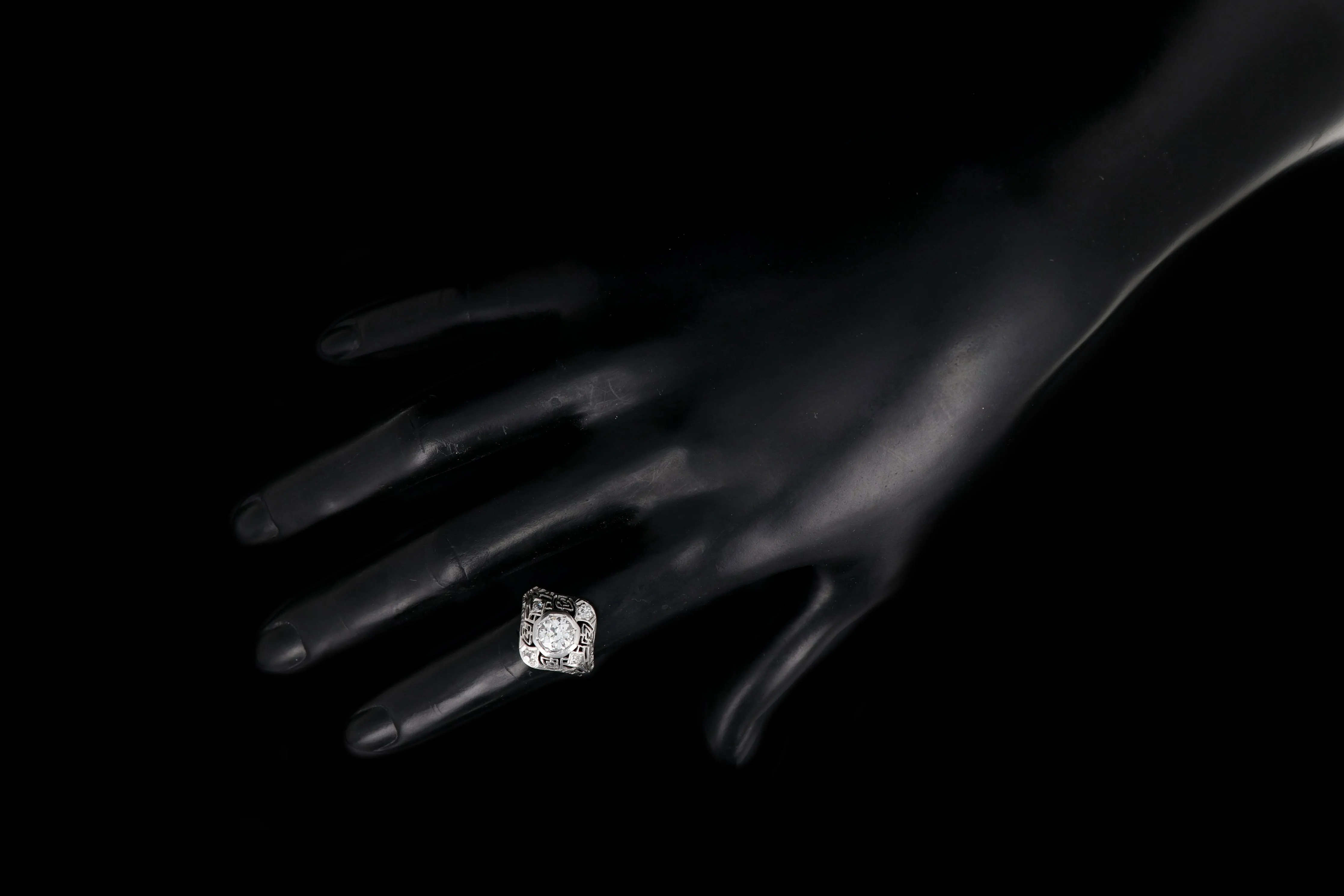 Art Deco 14K White Gold 1CT Old European Cut Diamond Ring