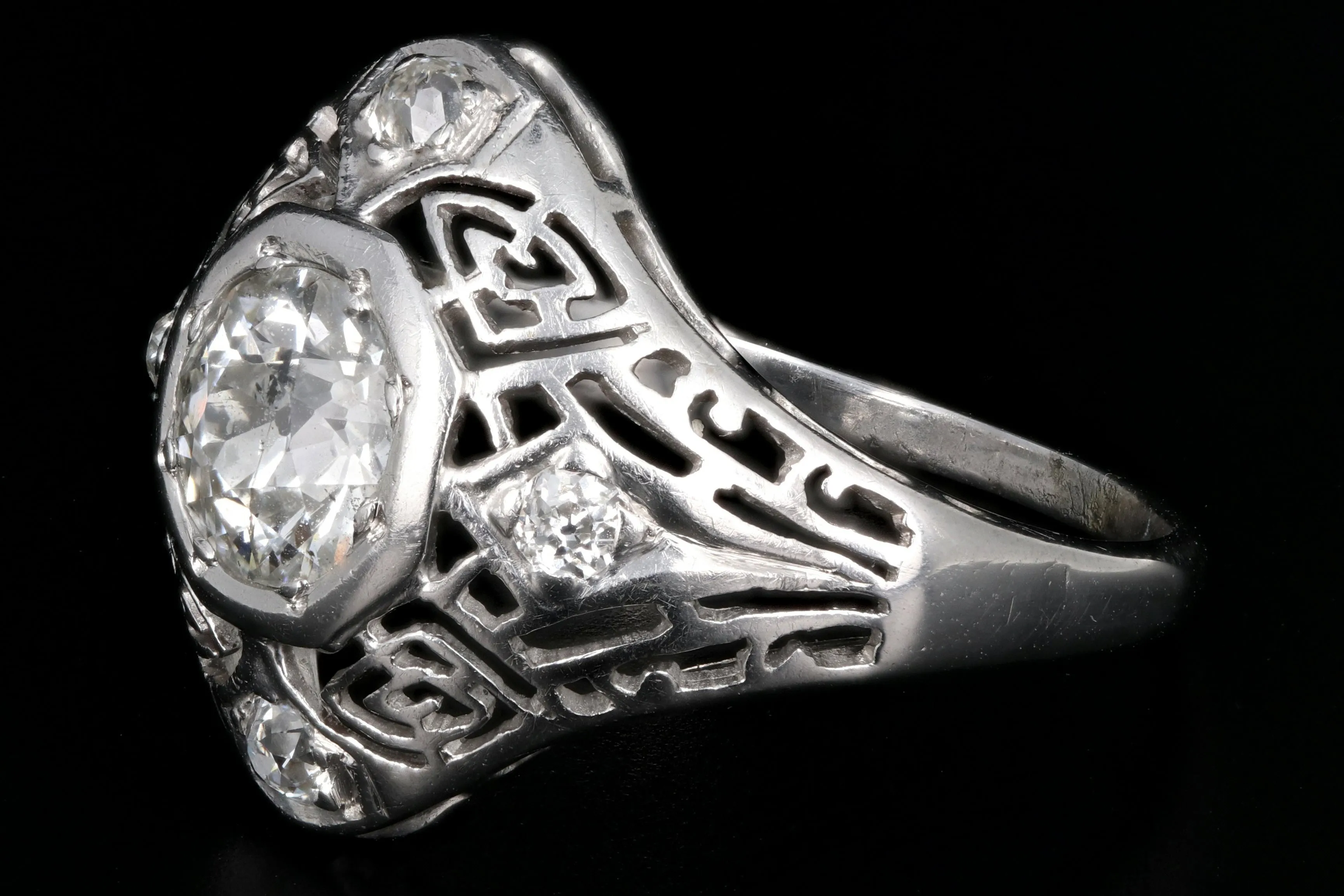 Art Deco 14K White Gold 1CT Old European Cut Diamond Ring
