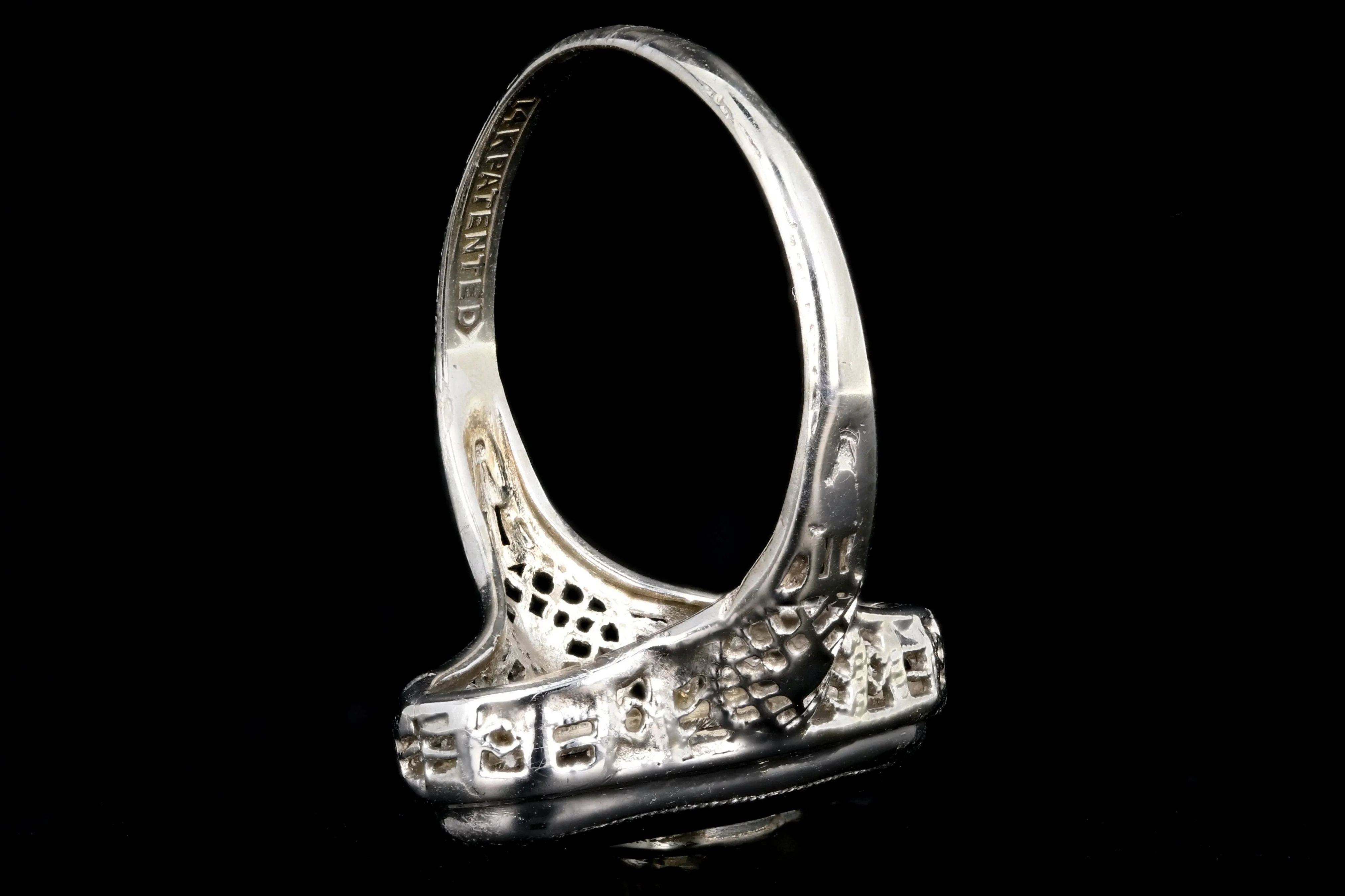 Art Deco 14K White Gold .25CT Old European Cut Diamond and Oynx Filigree Ring