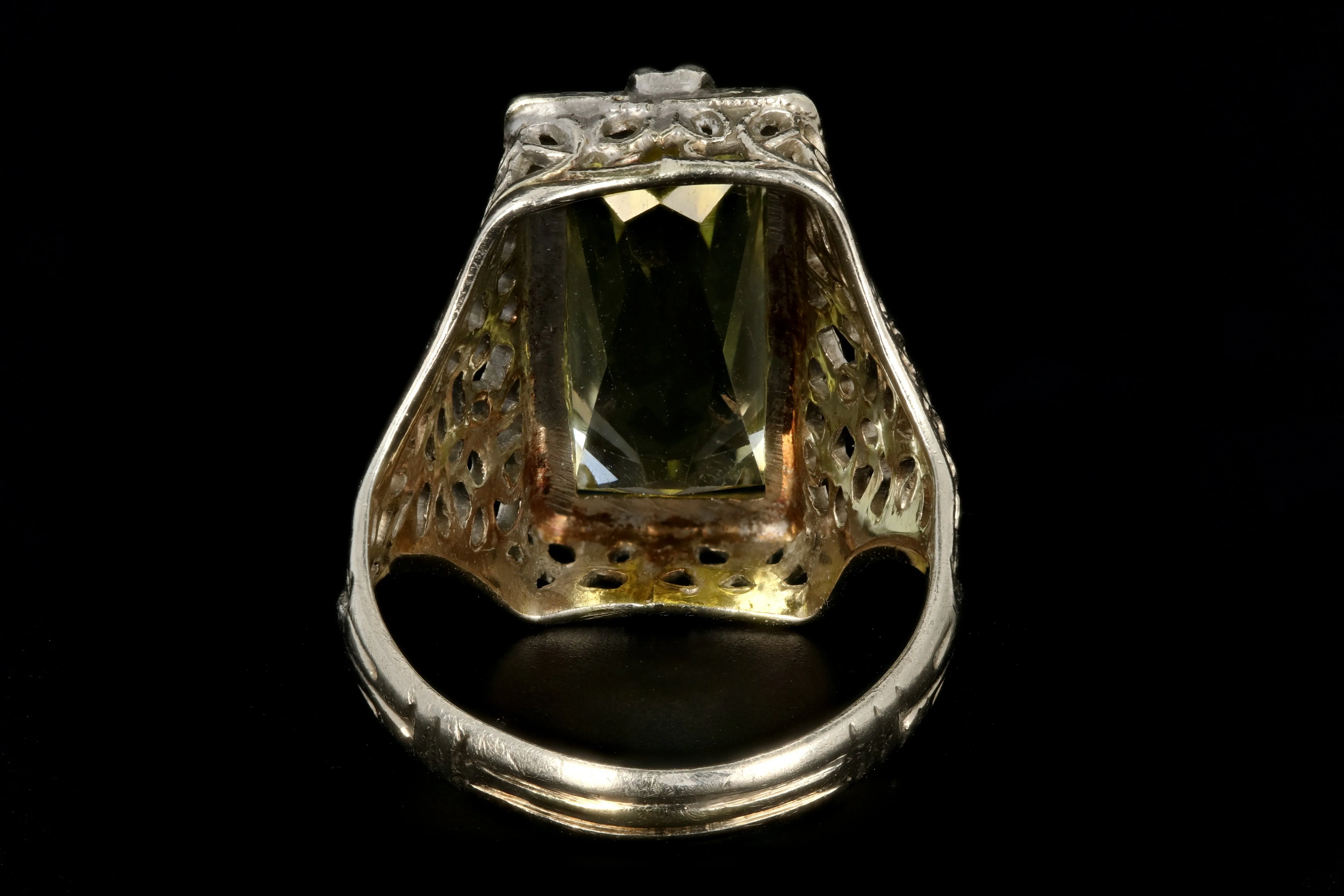 Art Deco 14K White Gold 3 CTR Synthetic Yellow Sapphire Ring