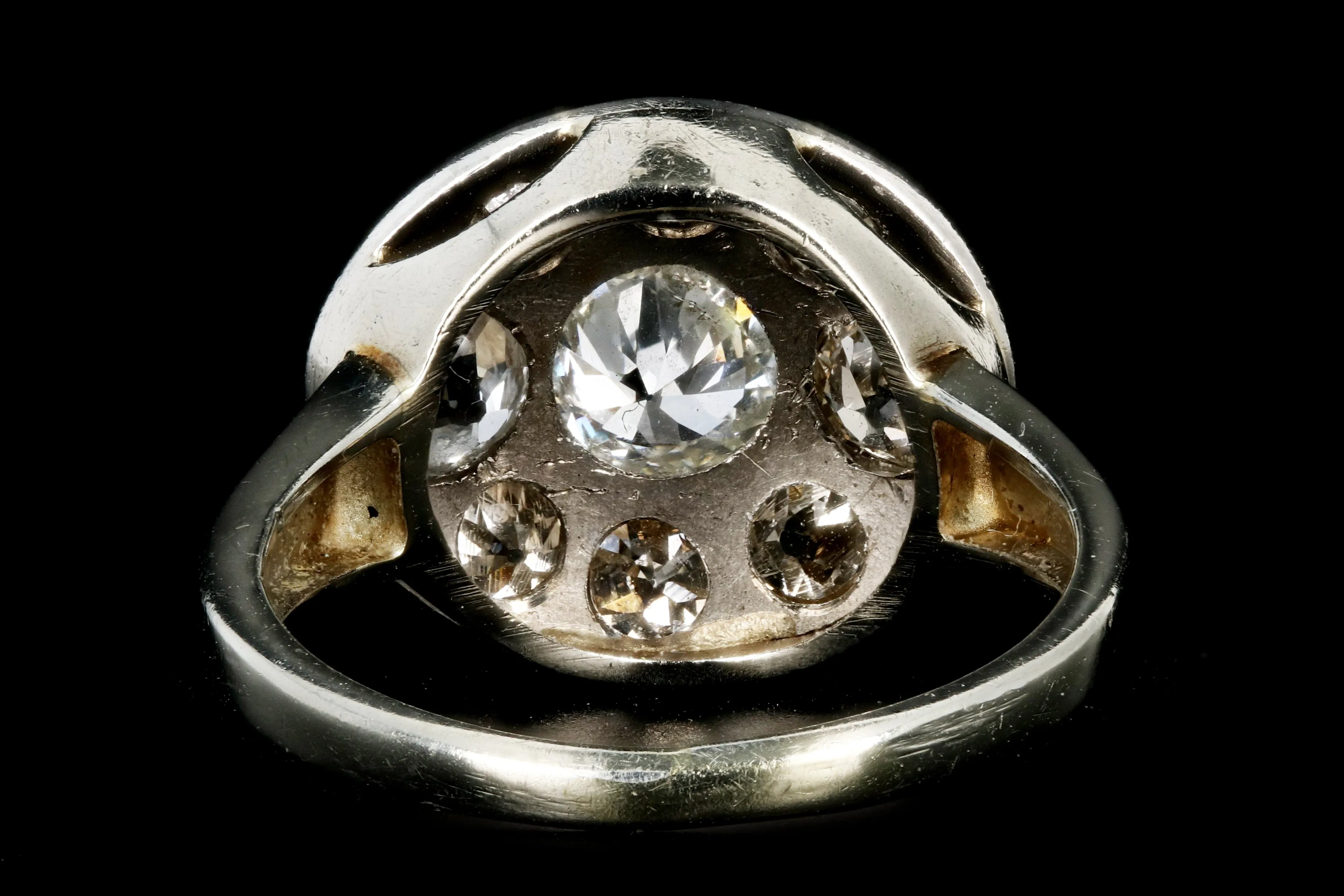 Art Deco 14K White Gold .40 CT Old European Cut Diamond Cluster Ring