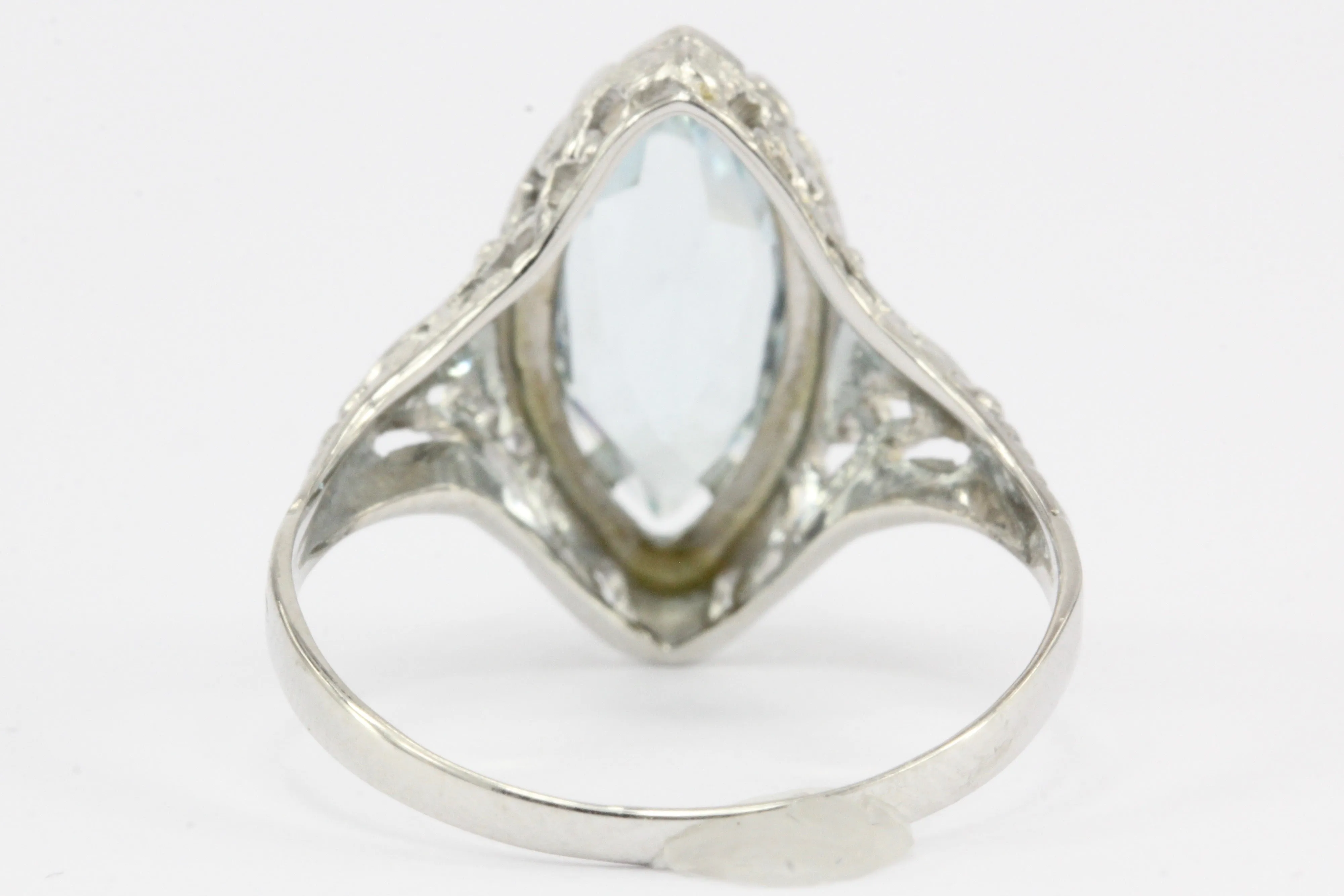Art Deco 14K White Gold Aquamarine Ring Size 7.5