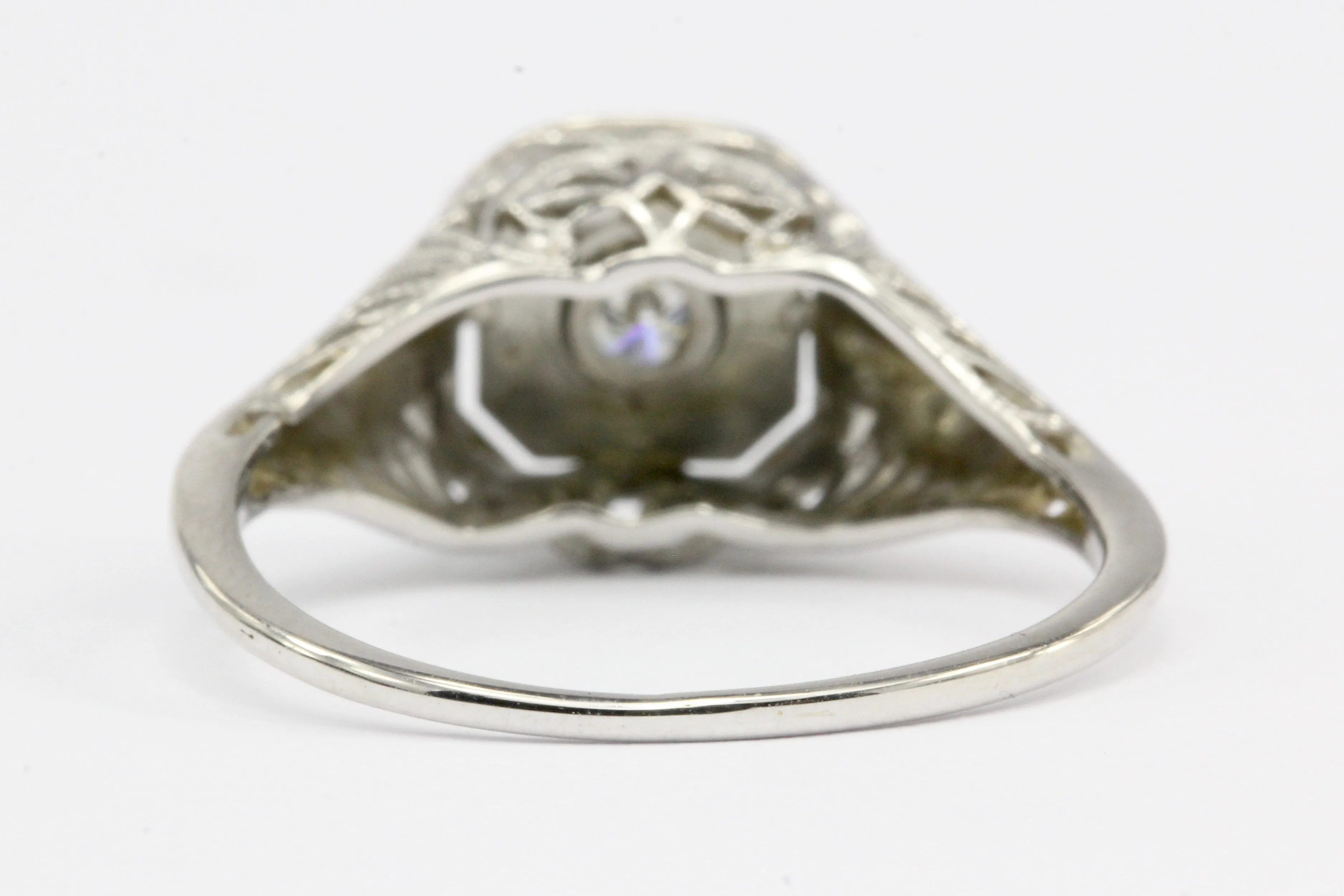 Art Deco 14K White Gold Filigree Diamond Engagement Ring Size 5.5