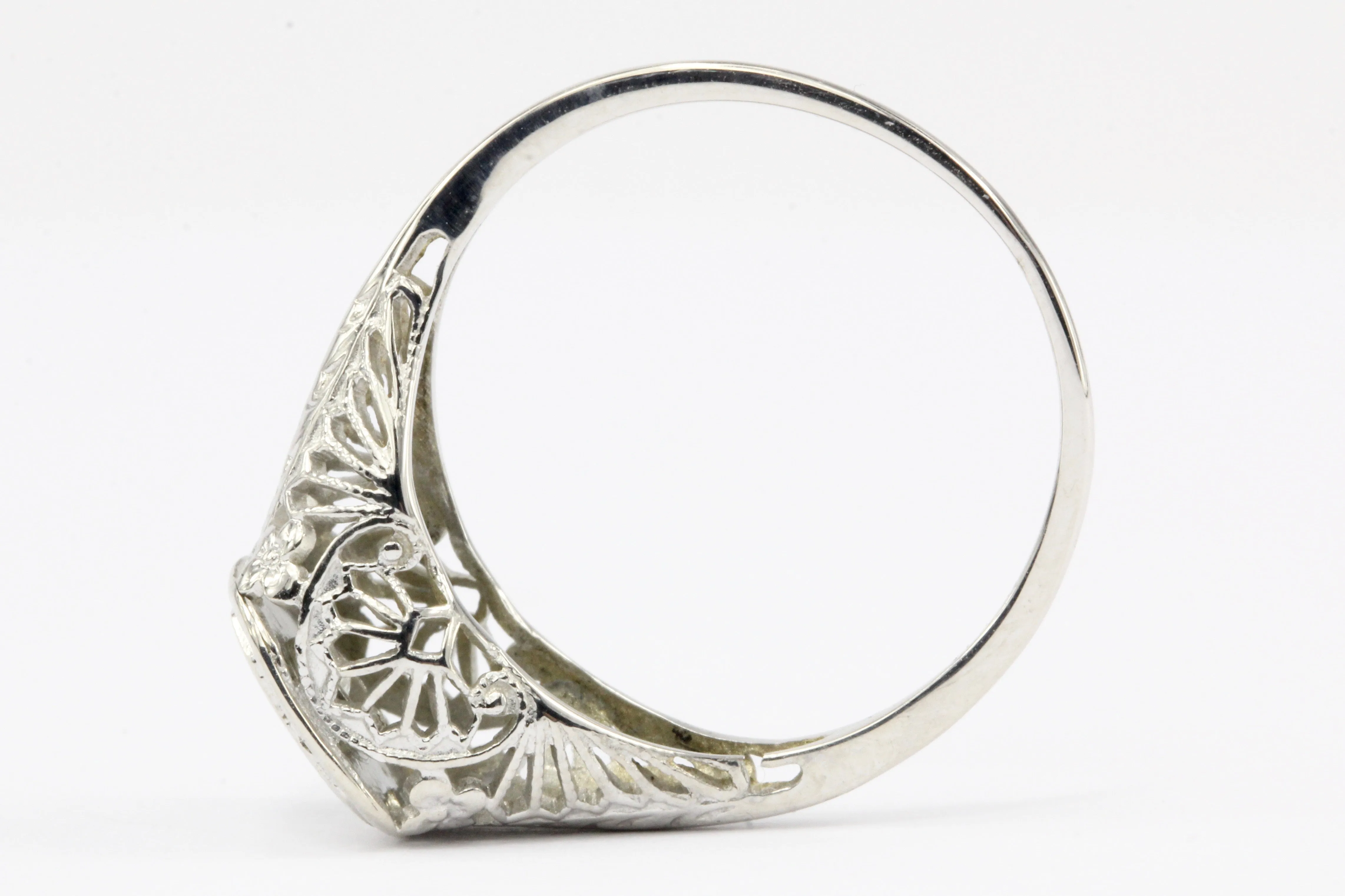Art Deco 14K White Gold Filigree Diamond Engagement Ring Size 5.5