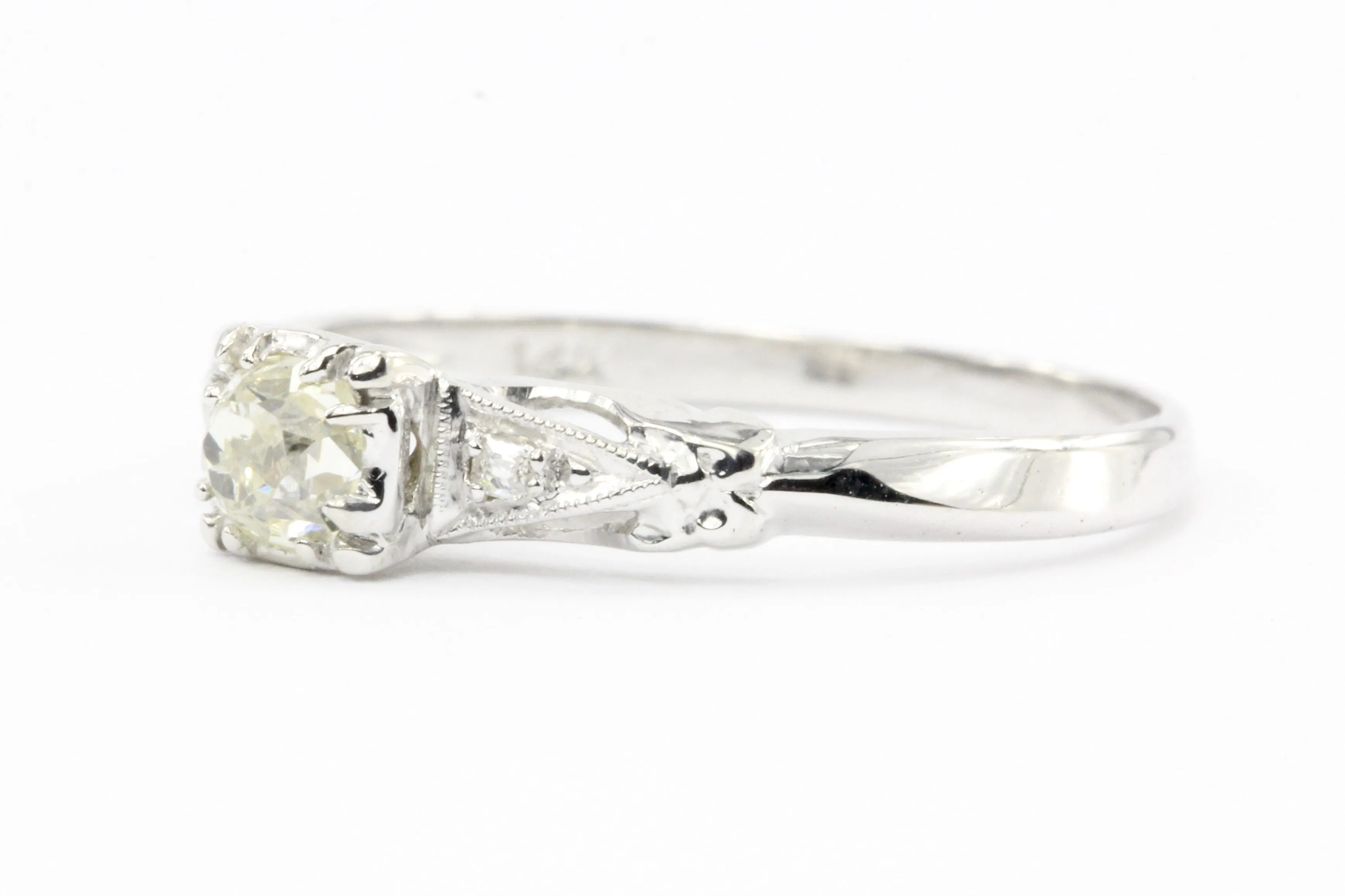 Art Deco 14k White Gold Old European Cut Diamond Engagement Ring c.1920