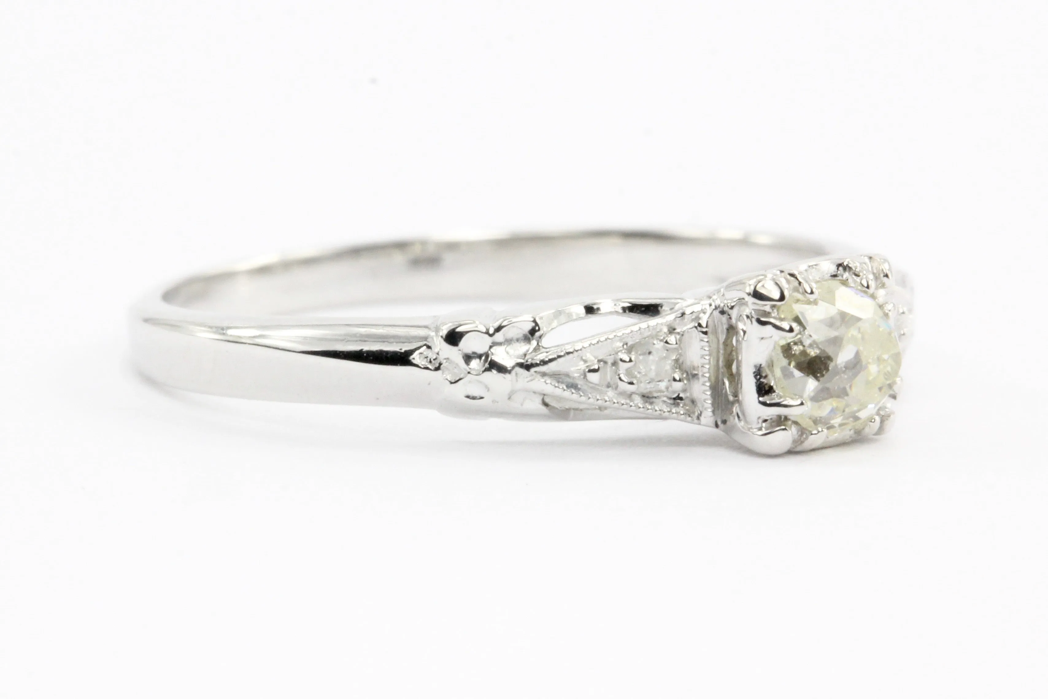 Art Deco 14k White Gold Old European Cut Diamond Engagement Ring c.1920