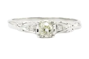 Art Deco 14k White Gold Old European Cut Diamond Engagement Ring c.1920