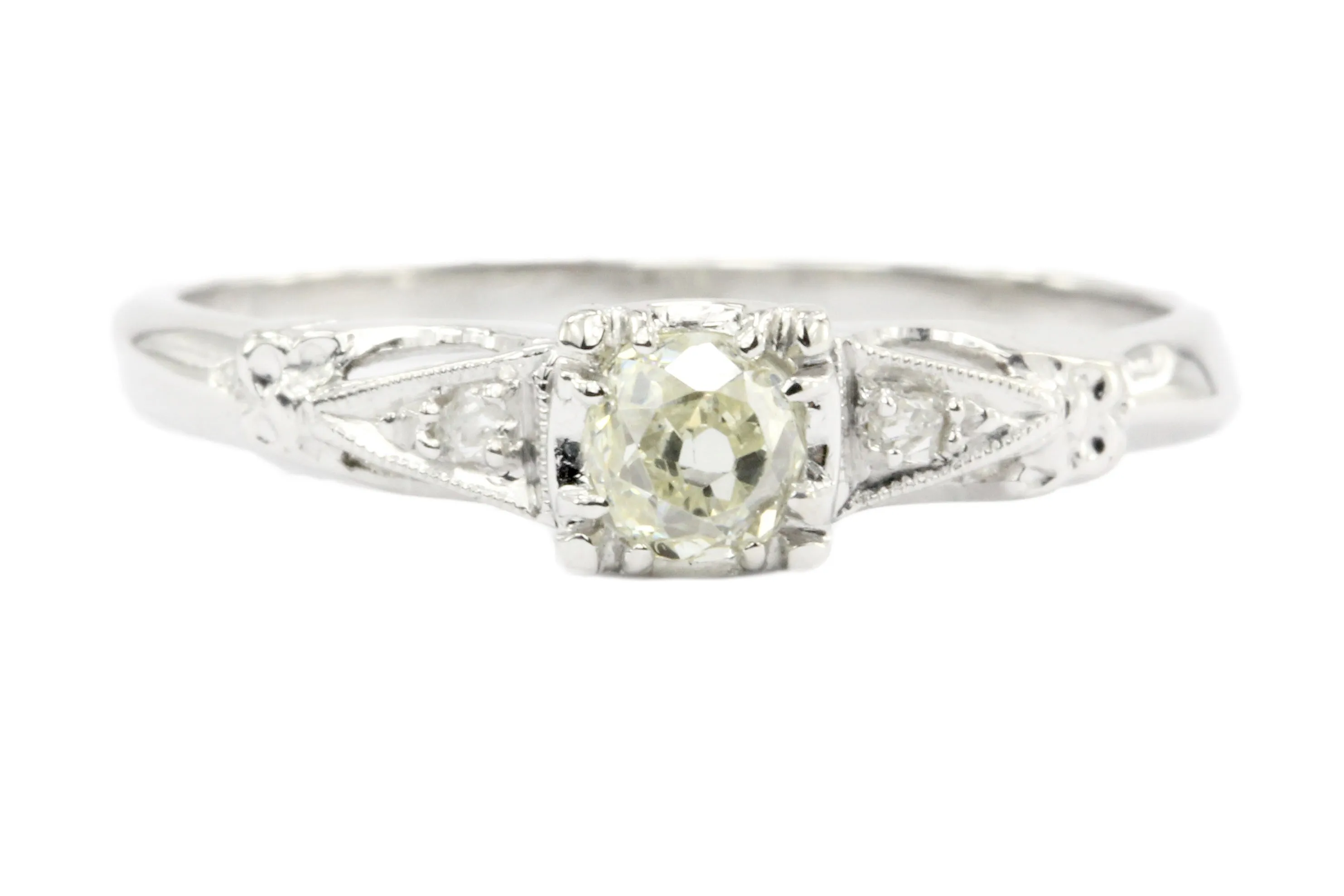 Art Deco 14k White Gold Old European Cut Diamond Engagement Ring c.1920