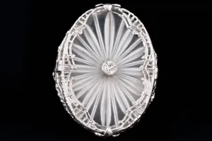 Art Deco 14K White Gold Rock Crystal Quartz & Diamond Filigree Ring